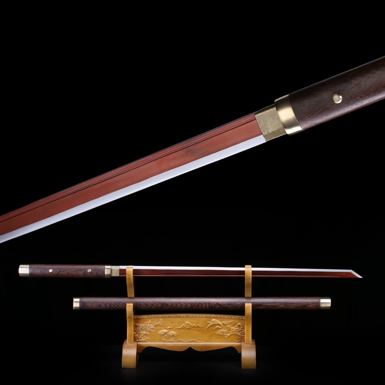 Straight Katana, Handmade Copper Tsuba Real Japanese Samurai Sword