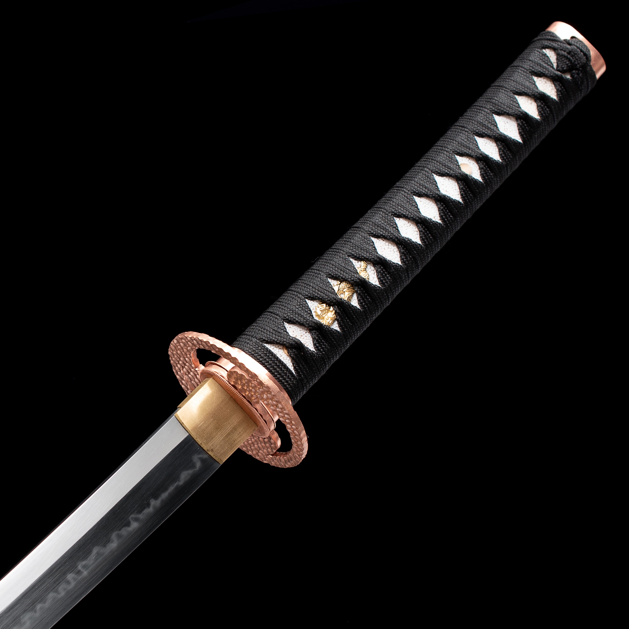 Black Katana Handmade Japanese Katana Sword T10 Folded Clay Tempered Steel Real Hamon TrueKatana
