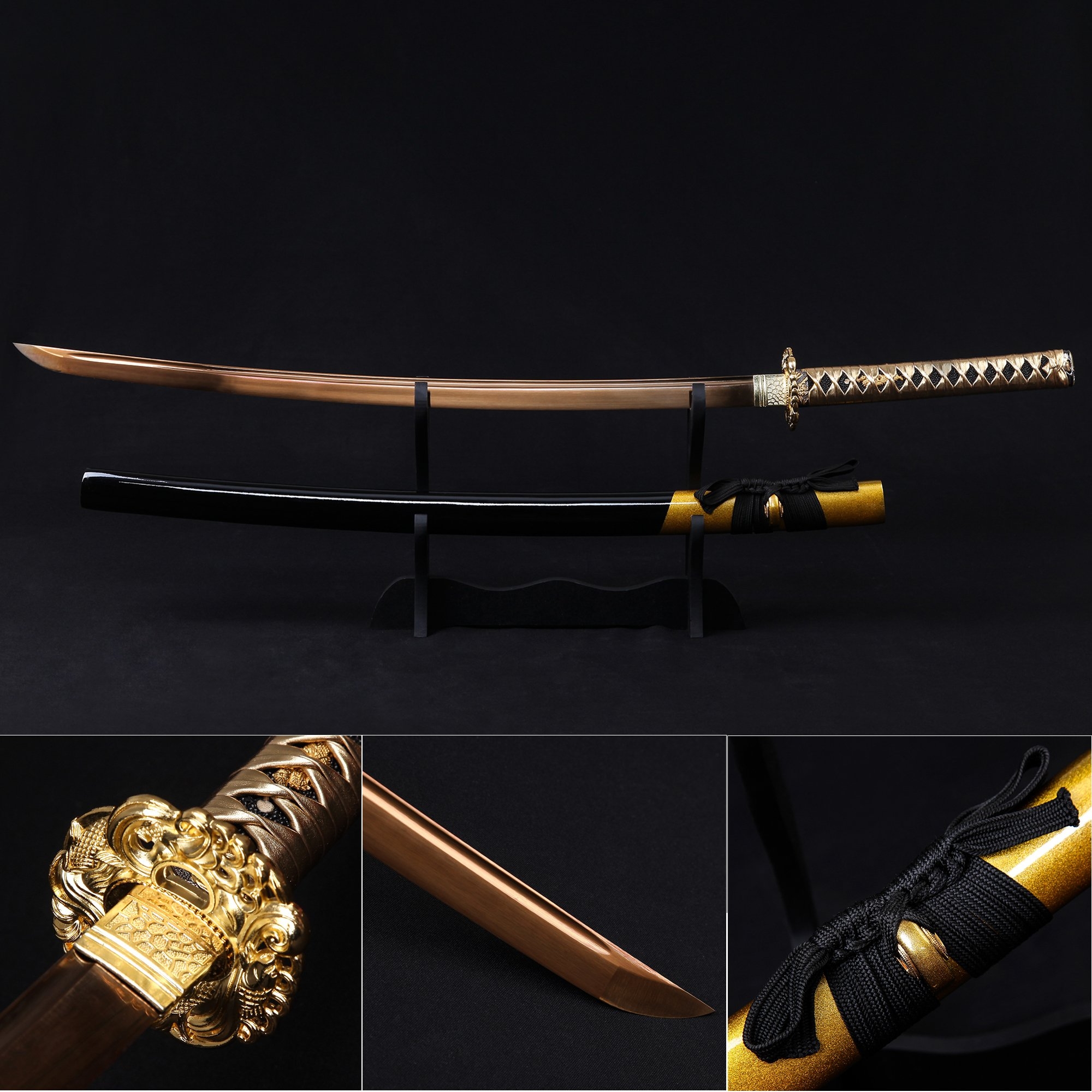 Handmade Japanese Katana Sword With Golden Blade And Tsuba TrueKatana