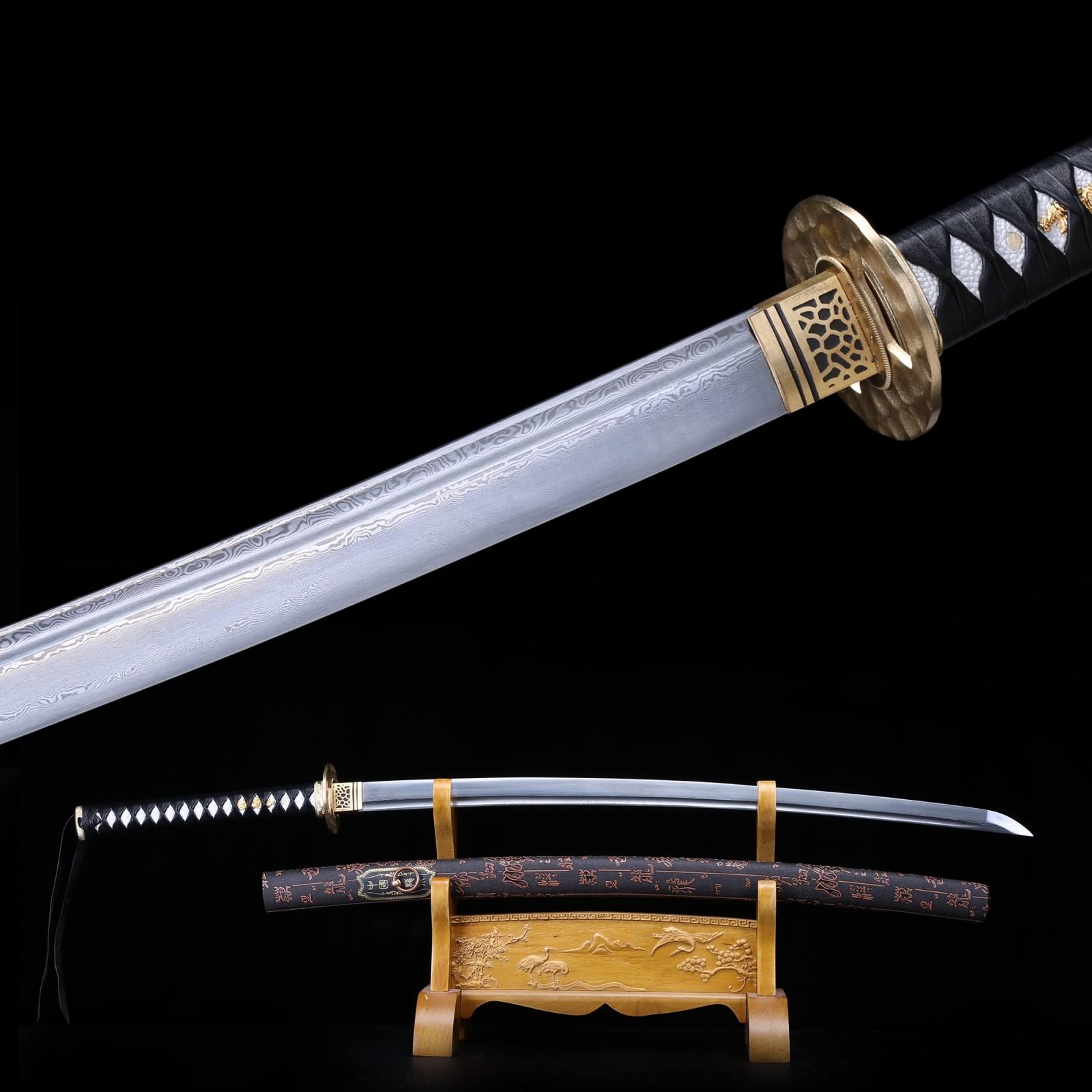 Real Damascus Katana Handmade Japanese Katana Sword Damascus Steel