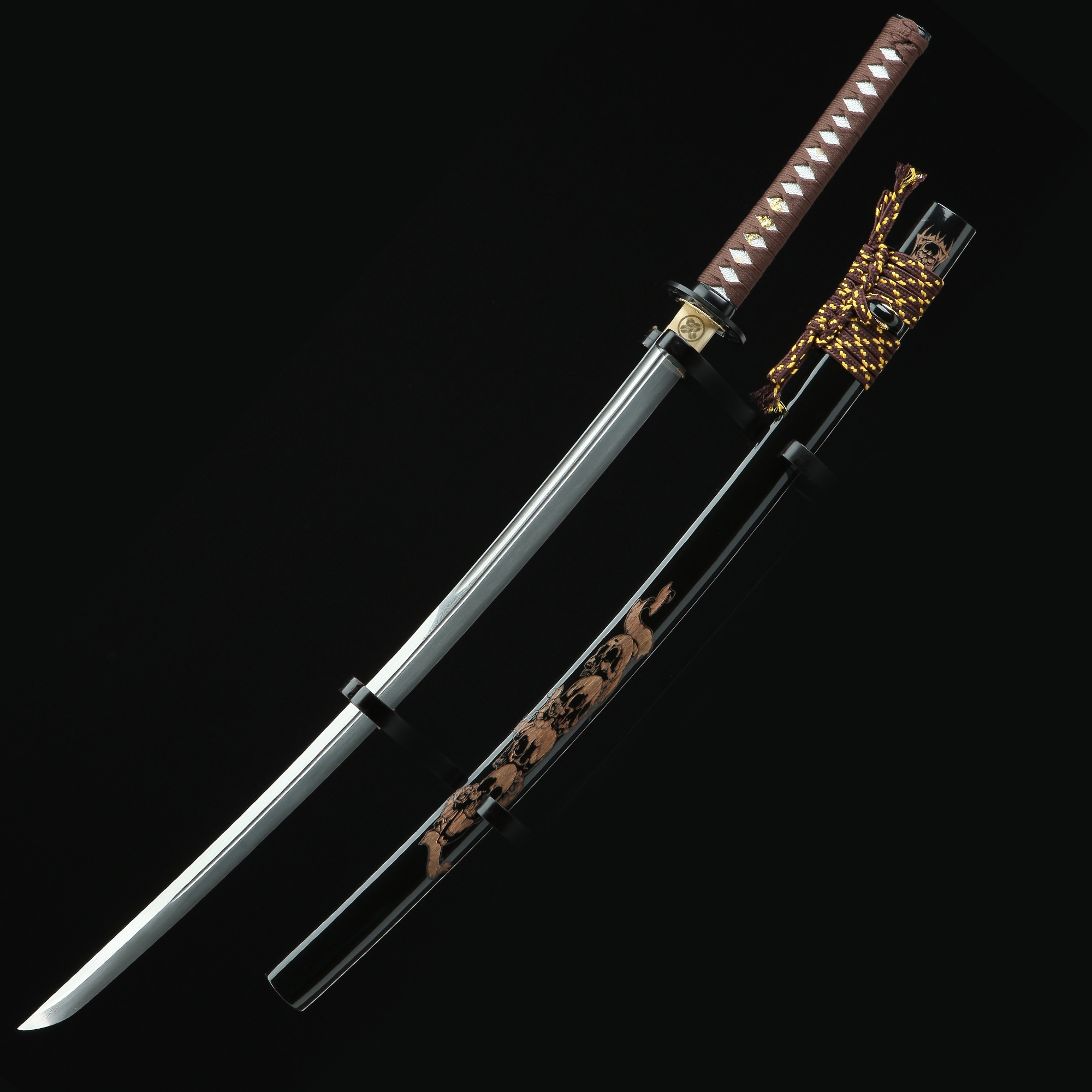 Black Damascus Katana Handmade Japanese Samurai Sword Damascus Steel