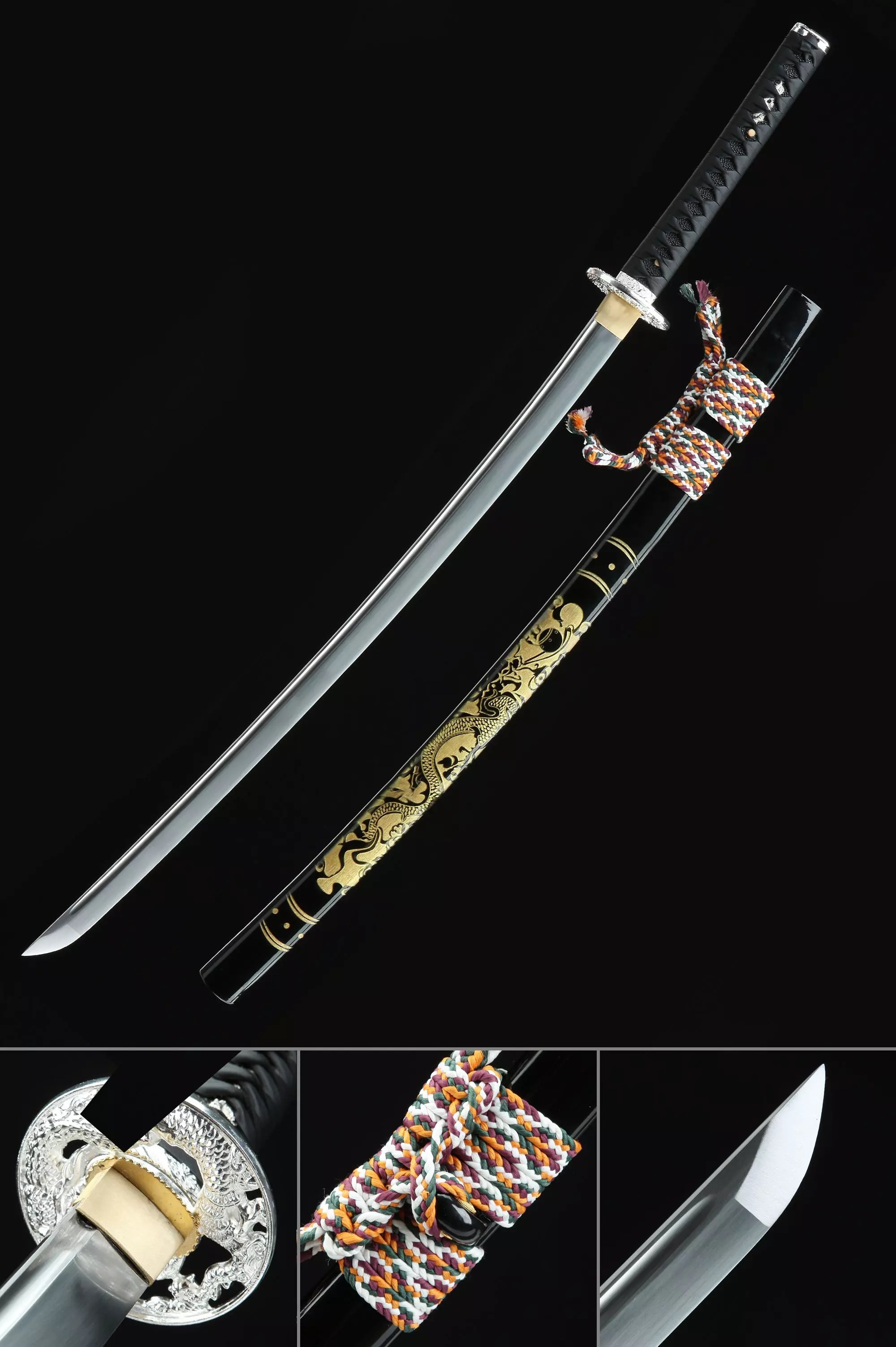 Black Dragon Katana Handmade Real Japanese Katana Sword With Dragon