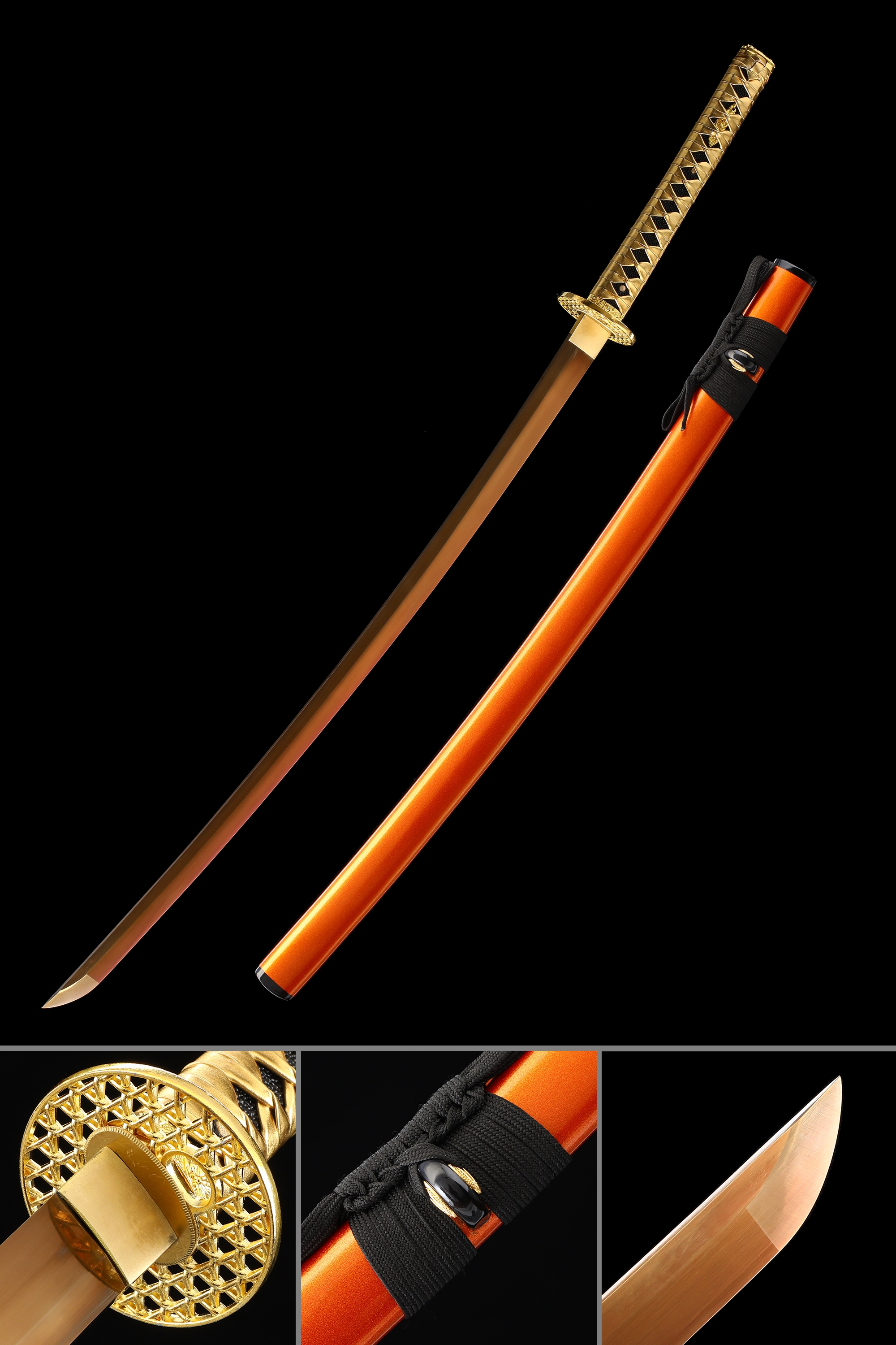 Orange Katana Handmade Japanese Katana Sword 1045 Carbon Steel With