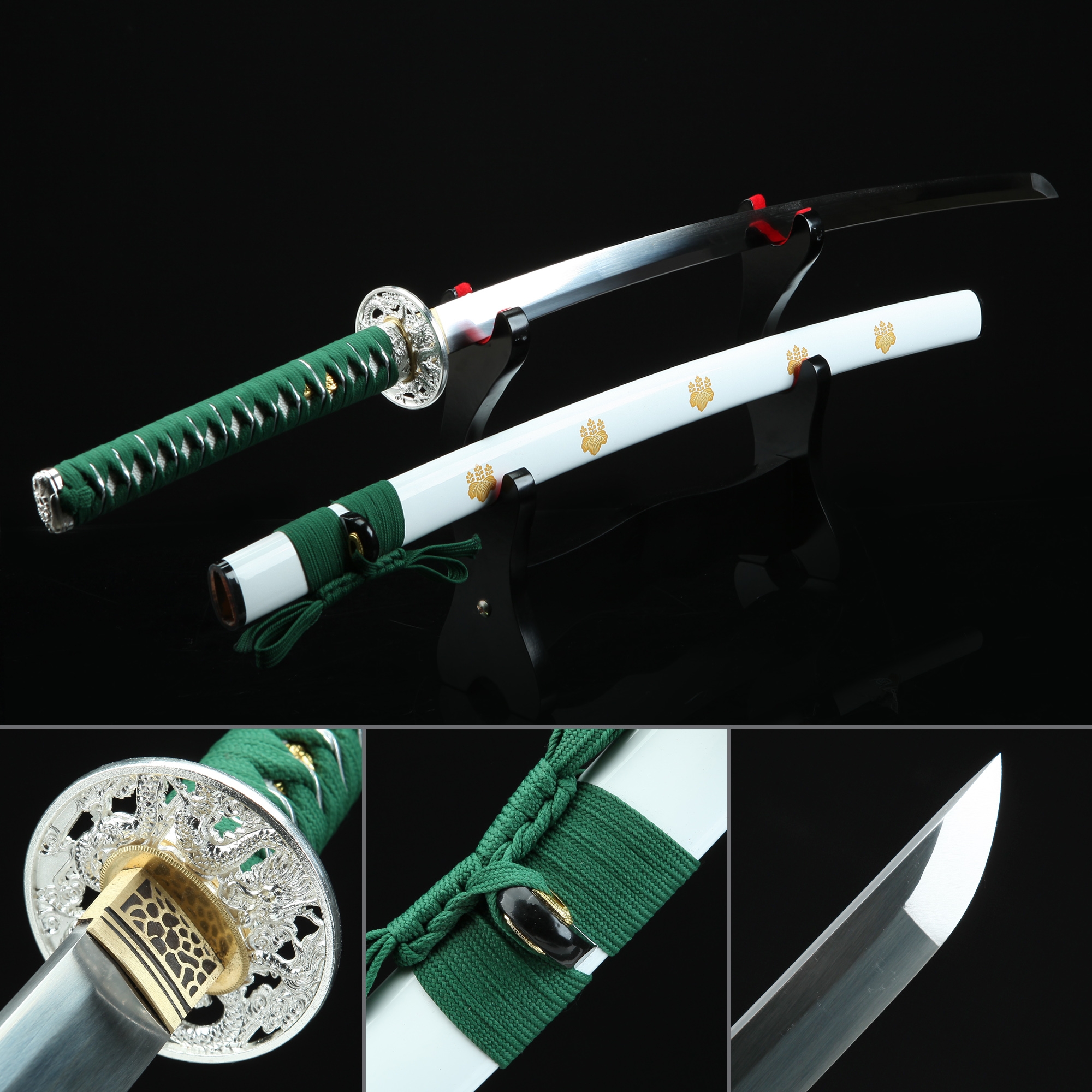 Handmade Spring Steel Real Japanese Katana Samurai Sword With White Scabbard And Dragon Tsuba