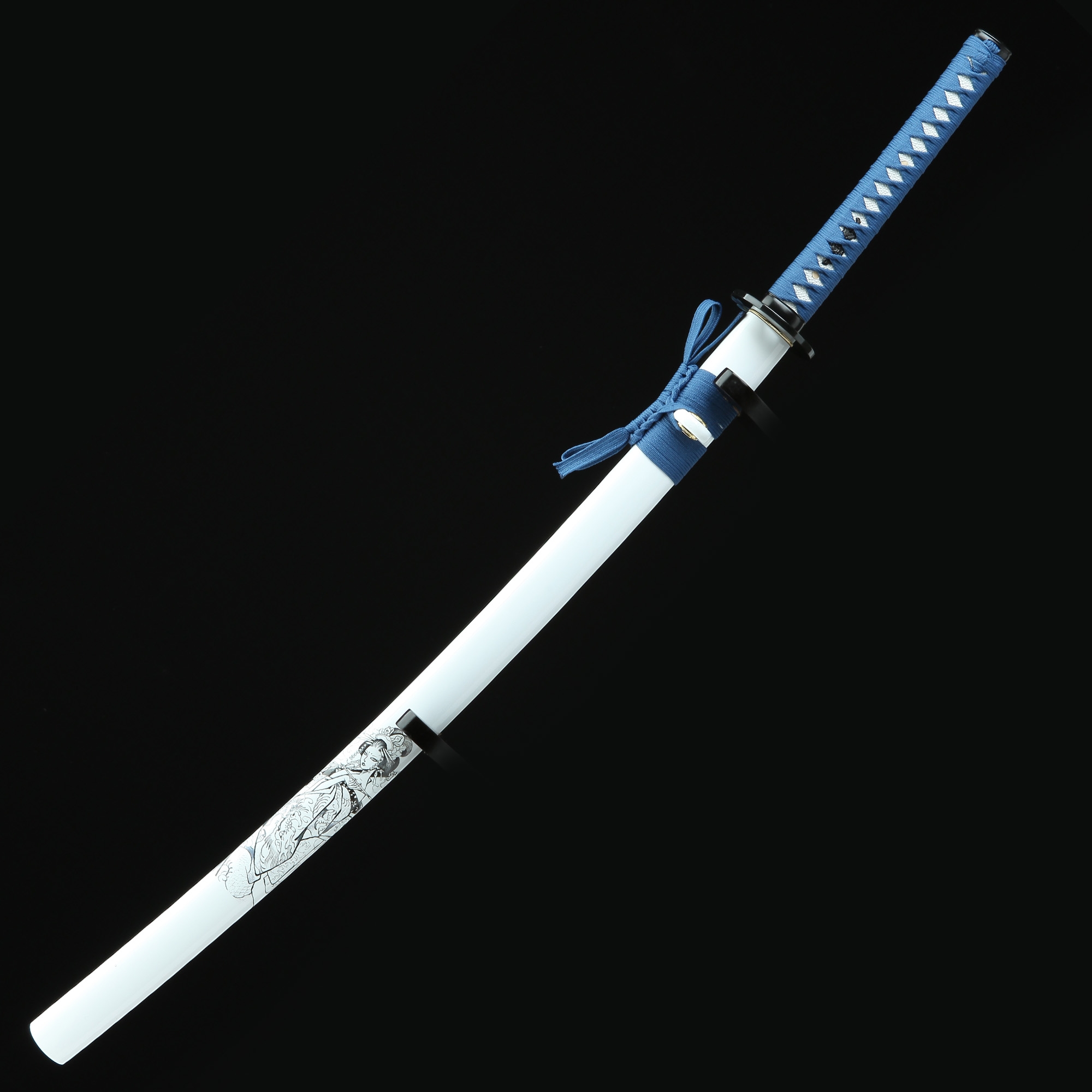 Blau-weißes Katana | Handgefertigtes Japanisches Katana Aus Hohem