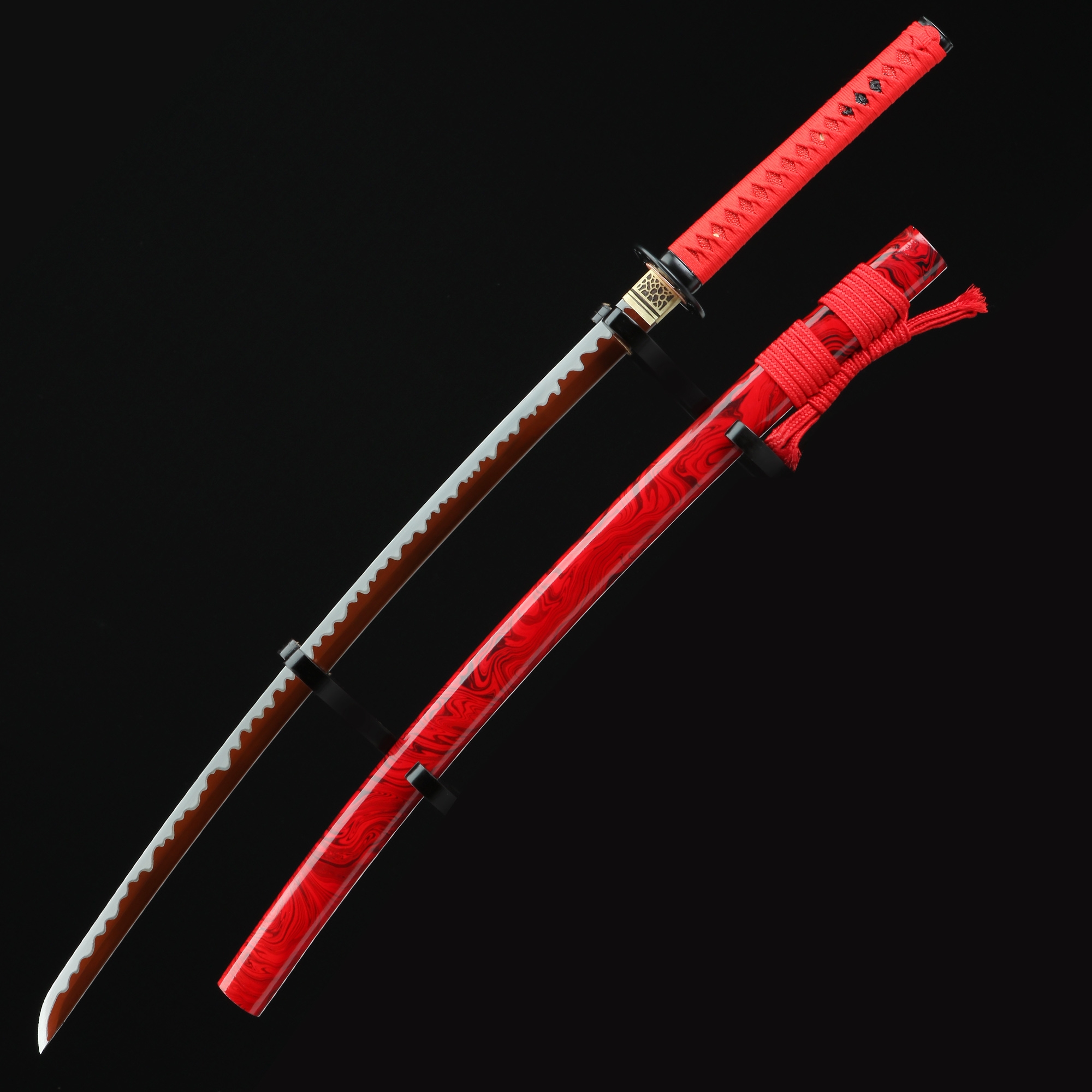 Red Katana Handmade Japanese Samurai Sword Spring Steel With Red
