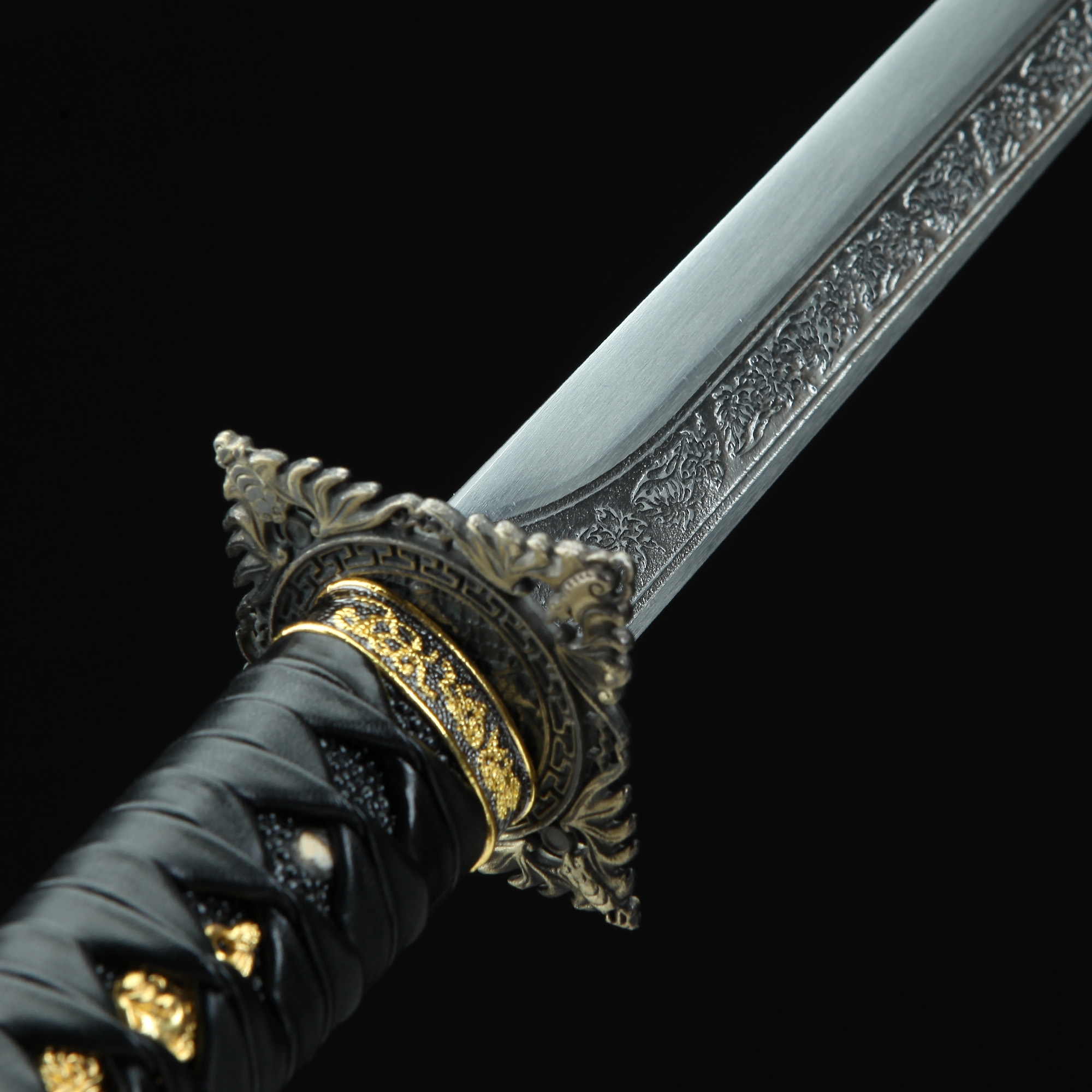 High Manganese Steel Straight Blade Chokuto Japanese Ninjato Ninja Sword With Black Scabbard