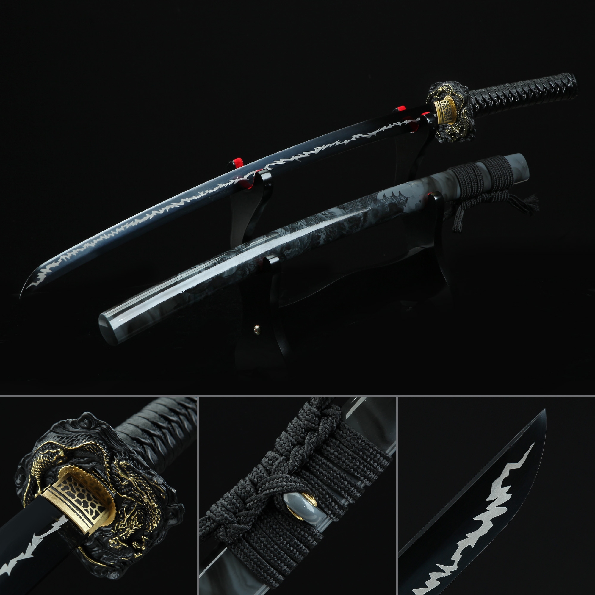 Handmade High Manganese Steel Black Blade Real Japanese Katana Samurai