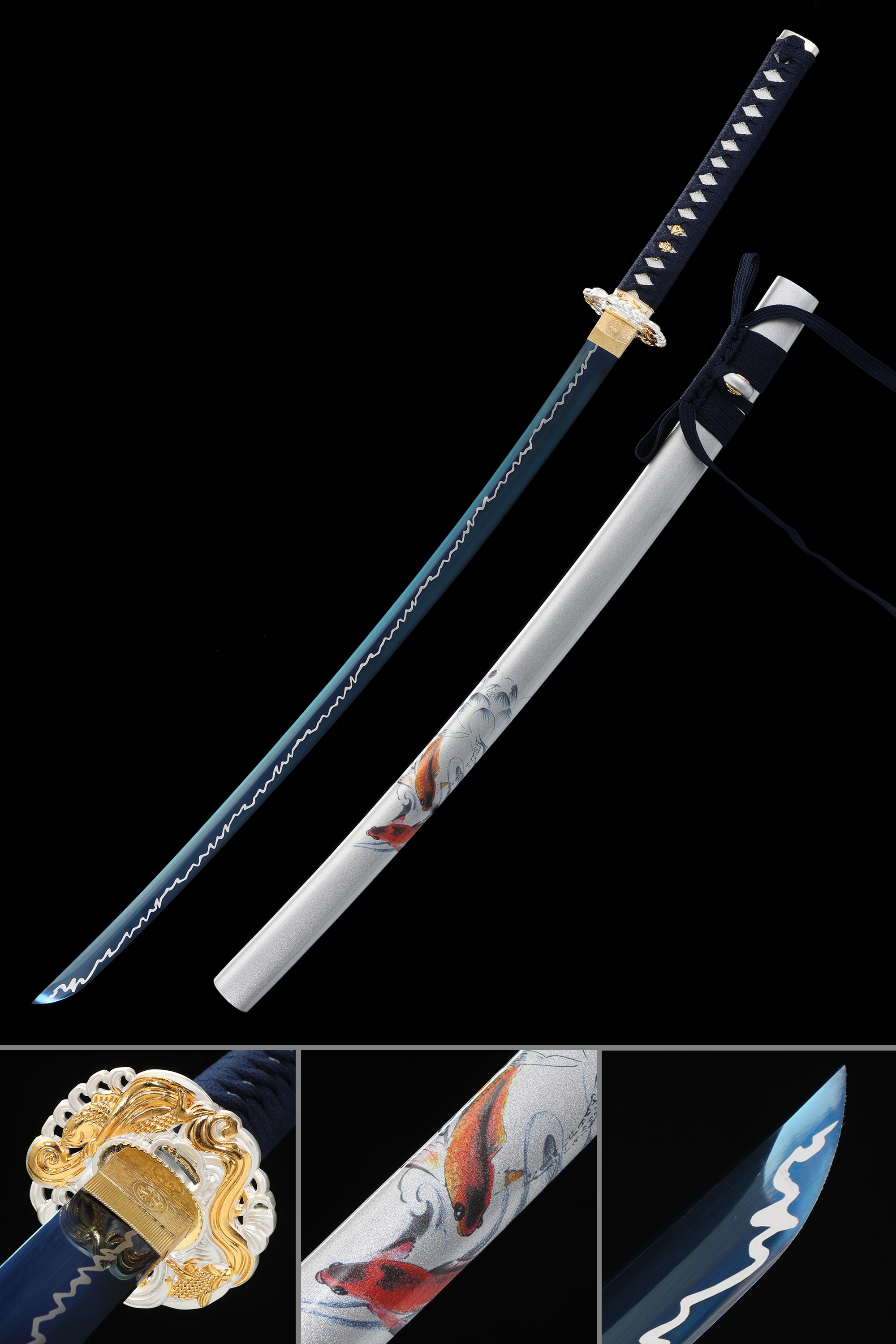 Katana Sword Handmade Japanese Katana Sword With Blue Blade And White