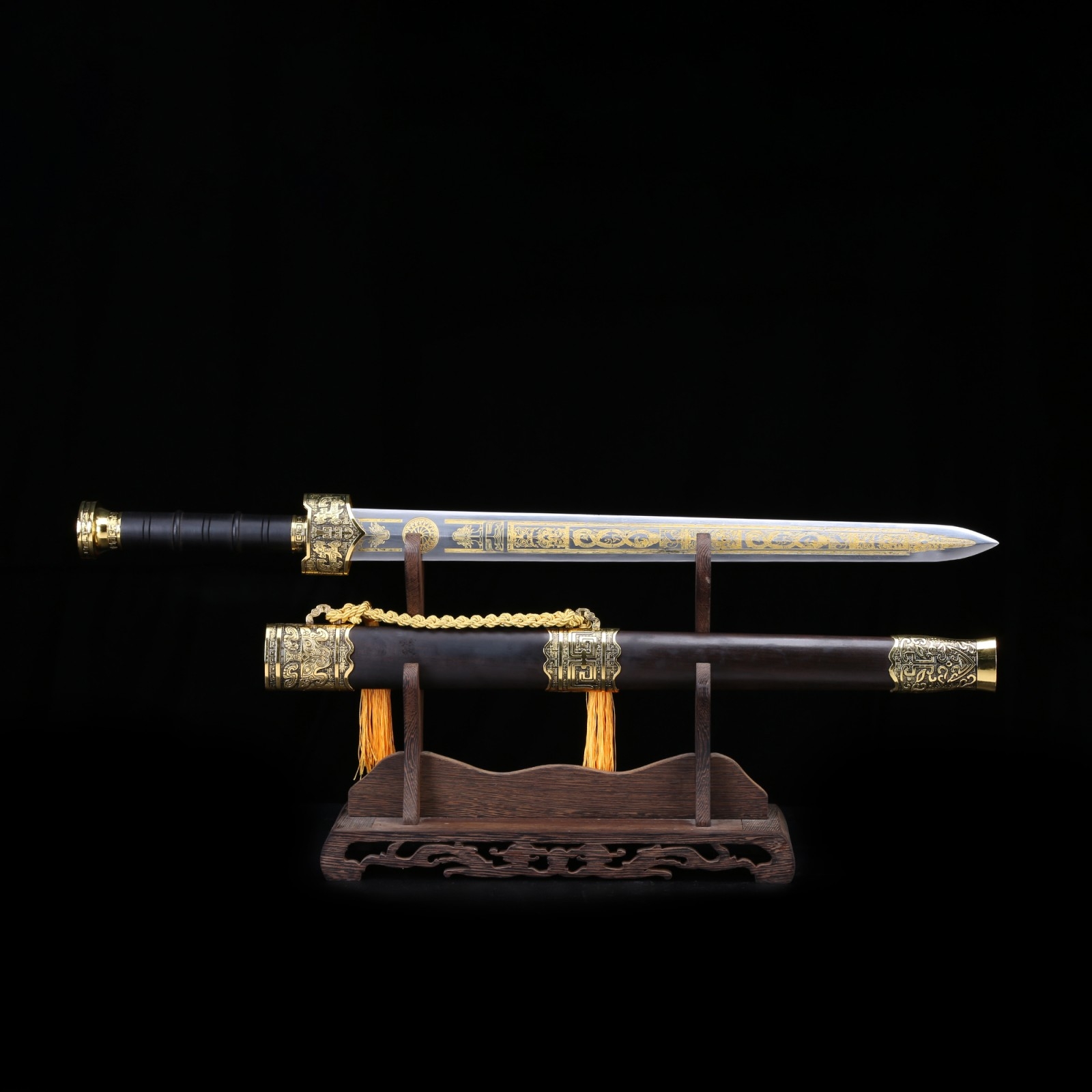 Chinese Sword Chinese Straight Sword, Handmade Chinese Double Edged Sword Damascus Steel Han