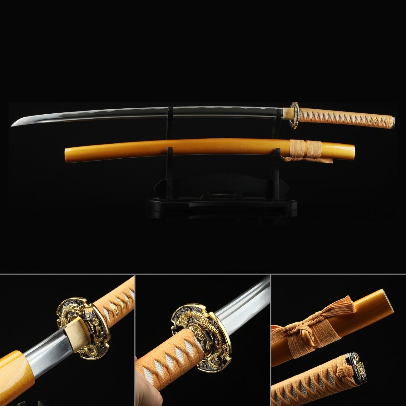 Gold Dragon Katana Full Tang Real Japanese Samurai Swords TrueKatana