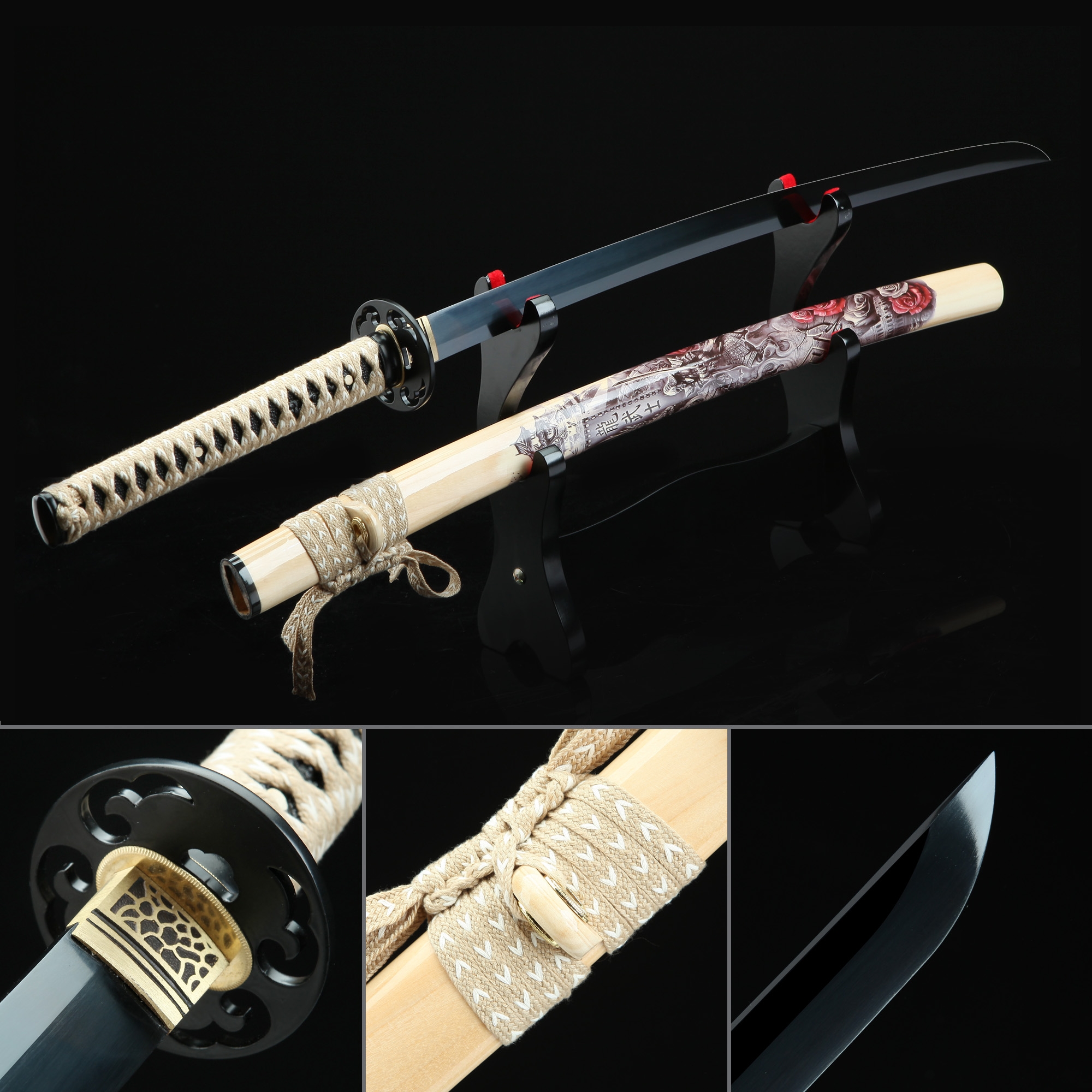 Handmade Spring Steel Gray Blade Real Japanese Katana Samurai Swords