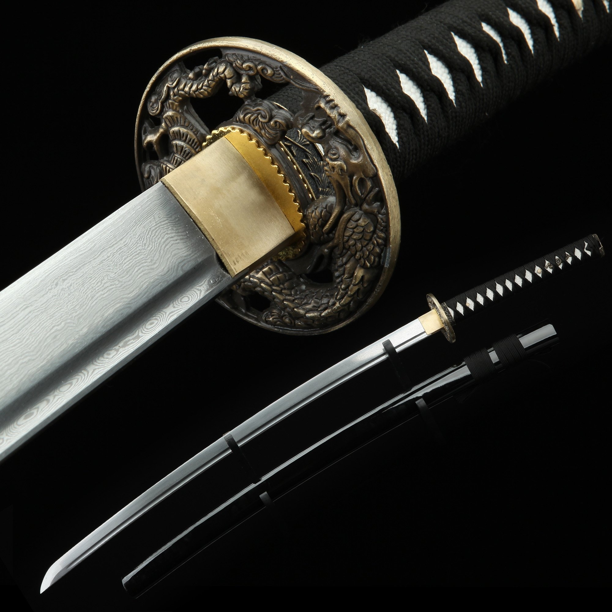 Dragon Tsuba Black Katana Pattern Steel Japanese Samurai Swords