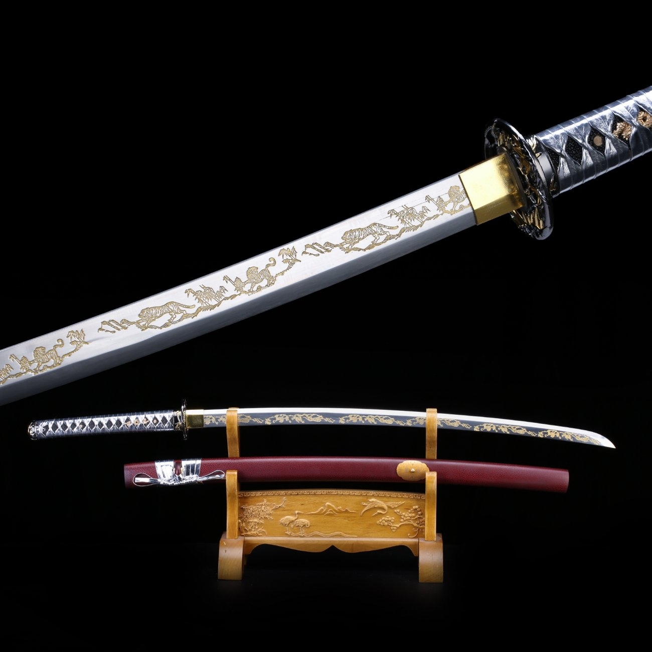 Samurai Swords, Handmade 1060 Carbon Steel Laser Engraving Blade