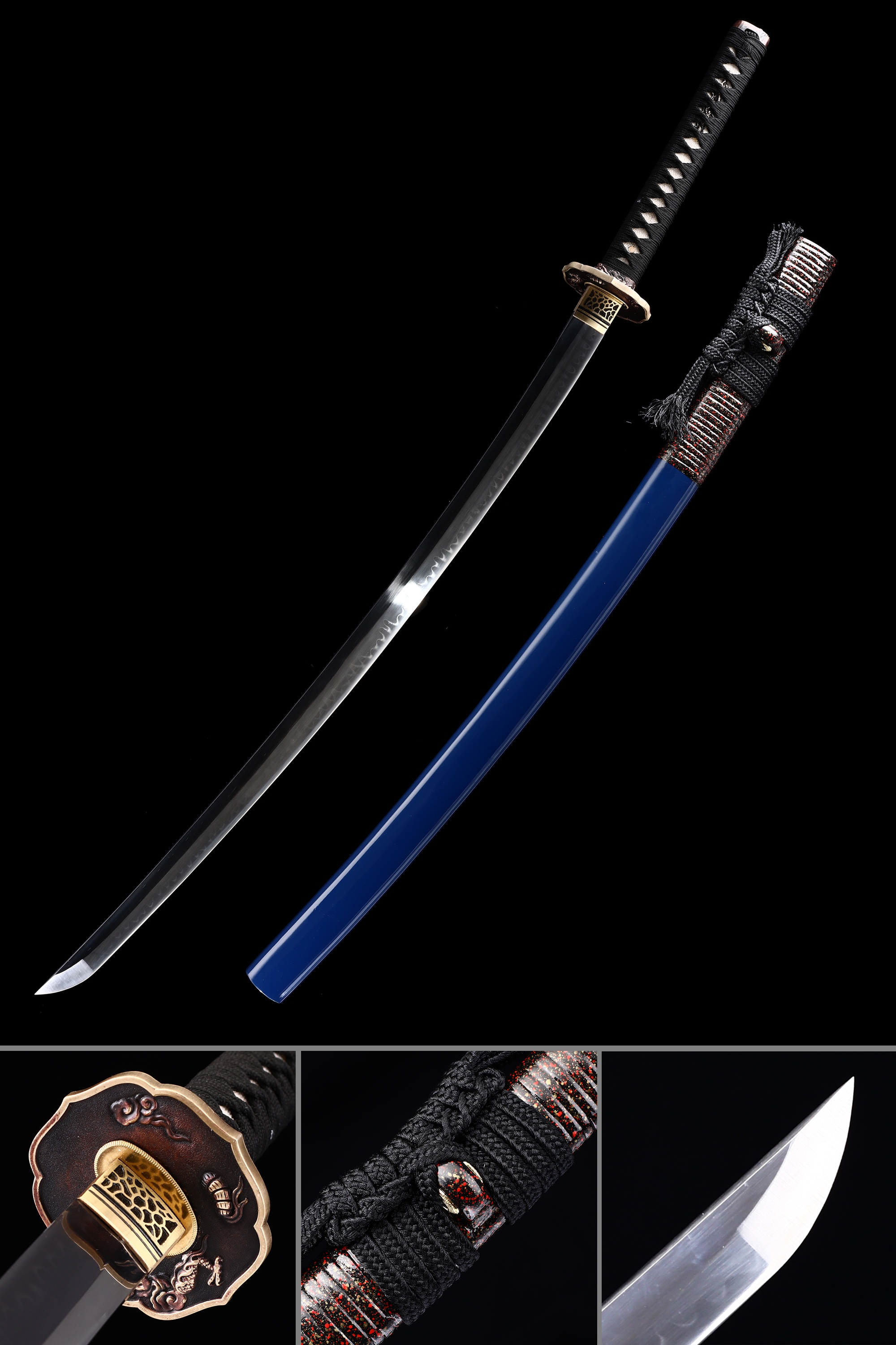 Blue Katana Handmade Japanese Katana Sword T10 Folded Clay Tempered