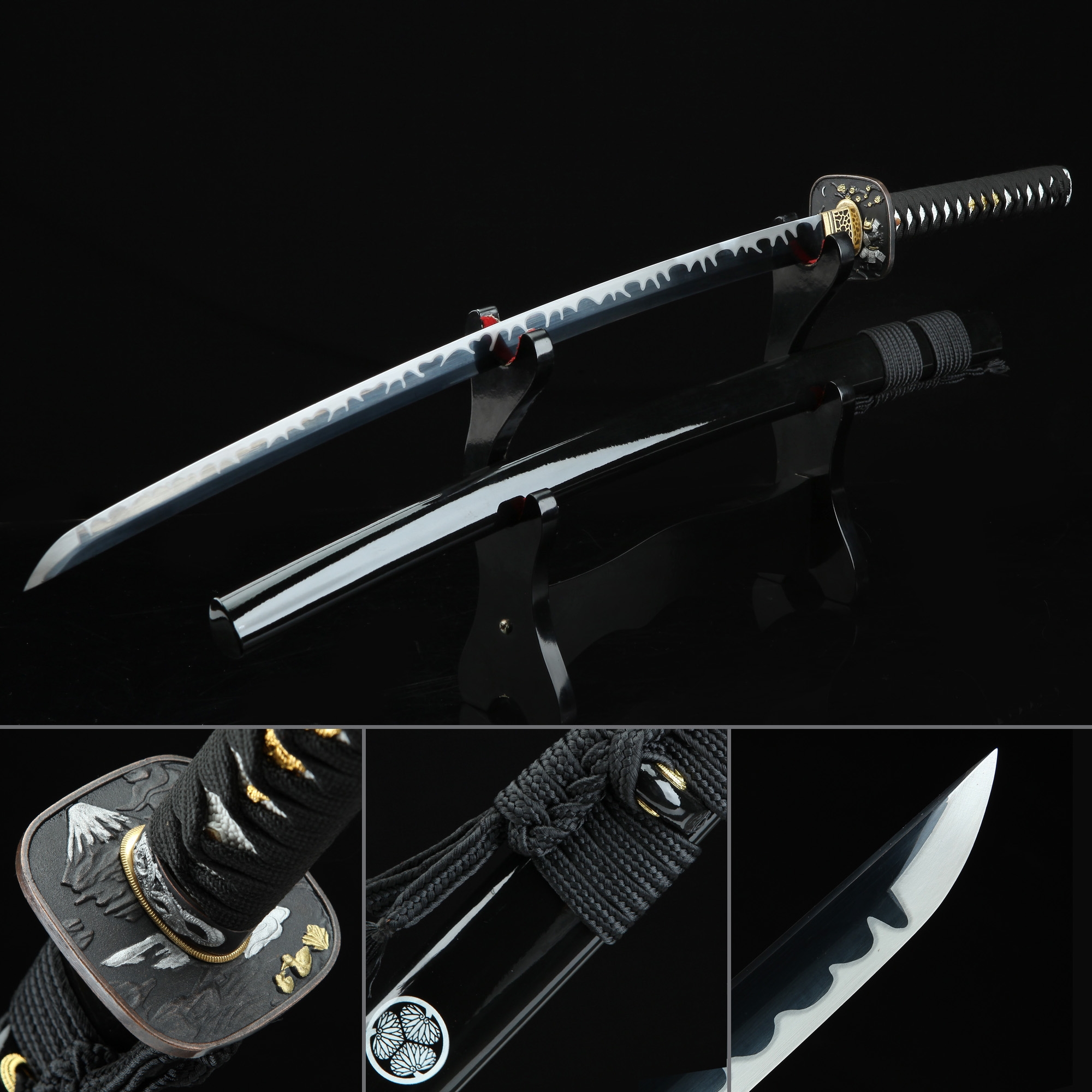 Handmade High Manganese Steel Black Blade Real Japanese Katana Samurai