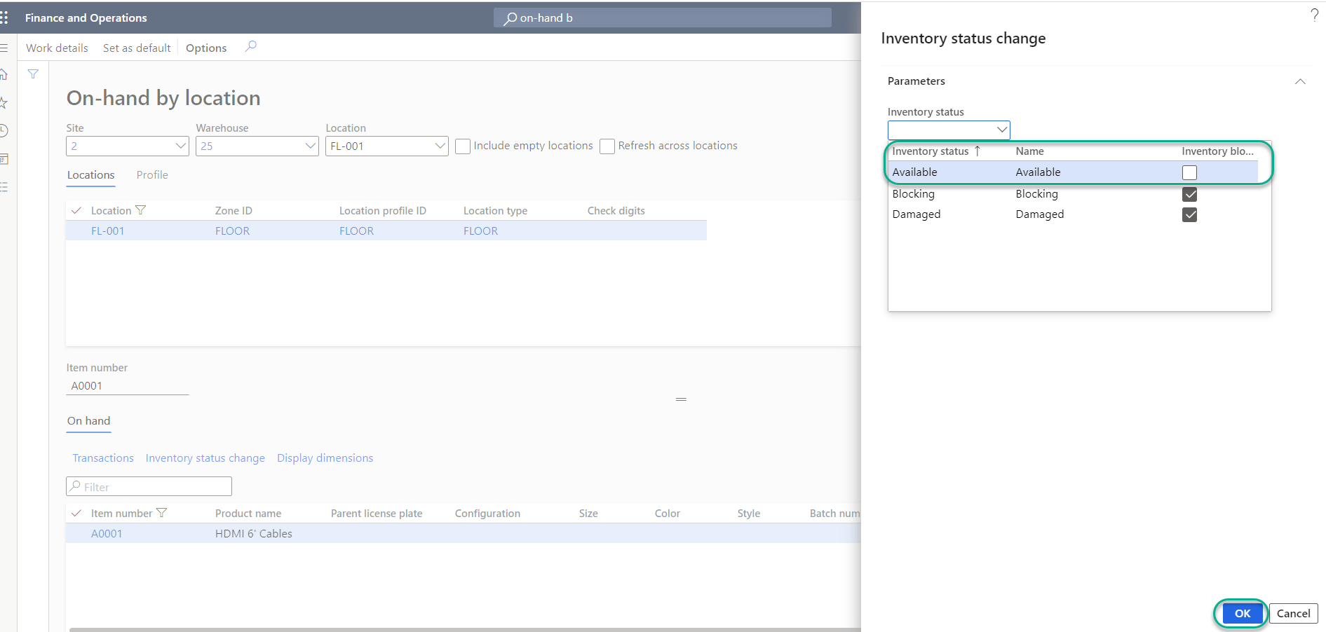 How to change the Inventory Status using Onhand by Location screen