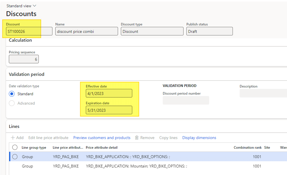 Pricing Management Applied discount according to delivery date and