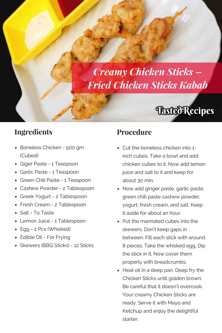 Creamy Chicken Sticks Fried Chicken Sticks Kabab Tasted Recipes