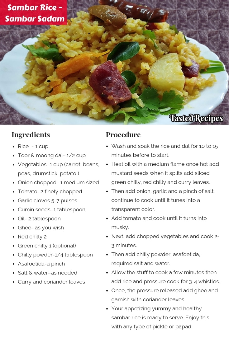 Sambar RiceHow To Prepare Sambar Sadam? Tasted Recipes