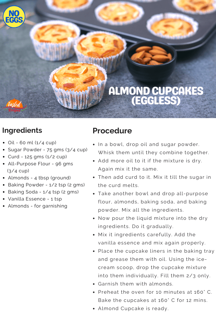Almond Cupcakes (Eggless) Tasted Recipes