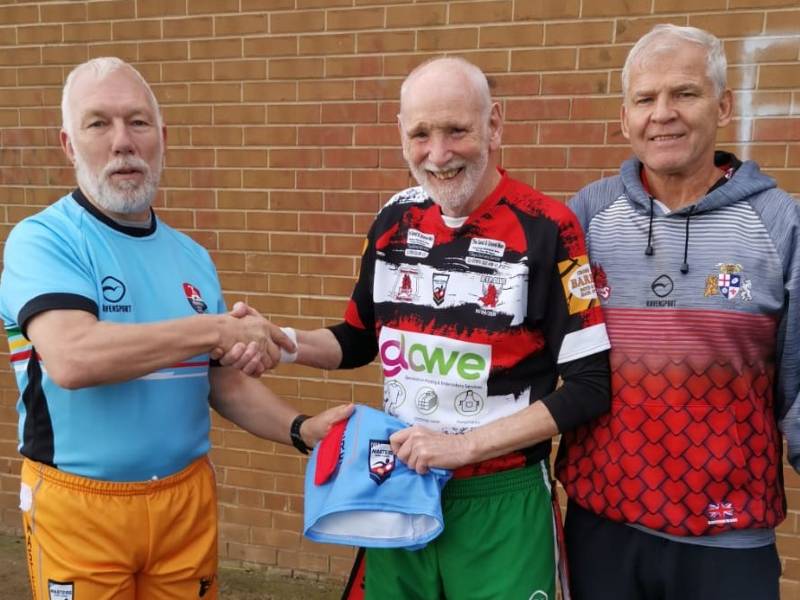 Blue shorts for the rugby league player still going at 80!