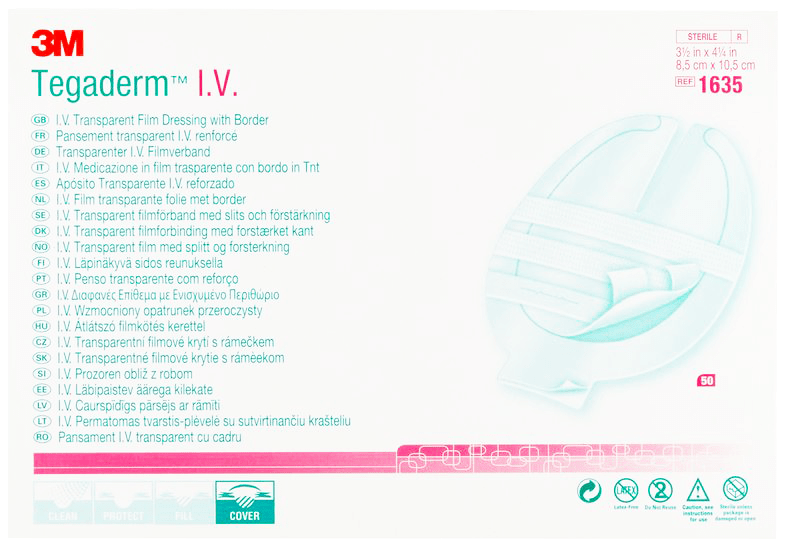 Amtech Medical 3M Tegaderm IV Transparent Dressing 8.5cm x 10.5cm Box 50 (1635)