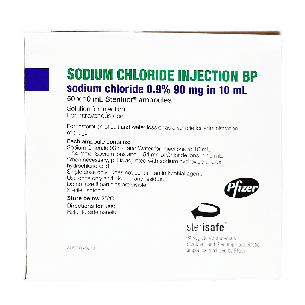 Amtech Medical Sodium Chloride Injection 0.9 (Saline) 10ml Ampoule Box 50 (691968)
