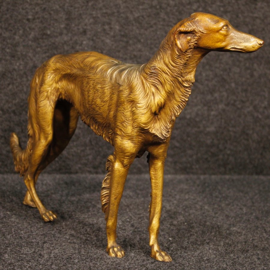 Antique French bronze sculpture depicting Greyhound ANTIQUES.CO.UK