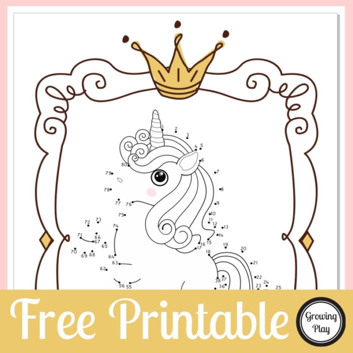 Connect the Dots Unicorn Free Printable Growing Play