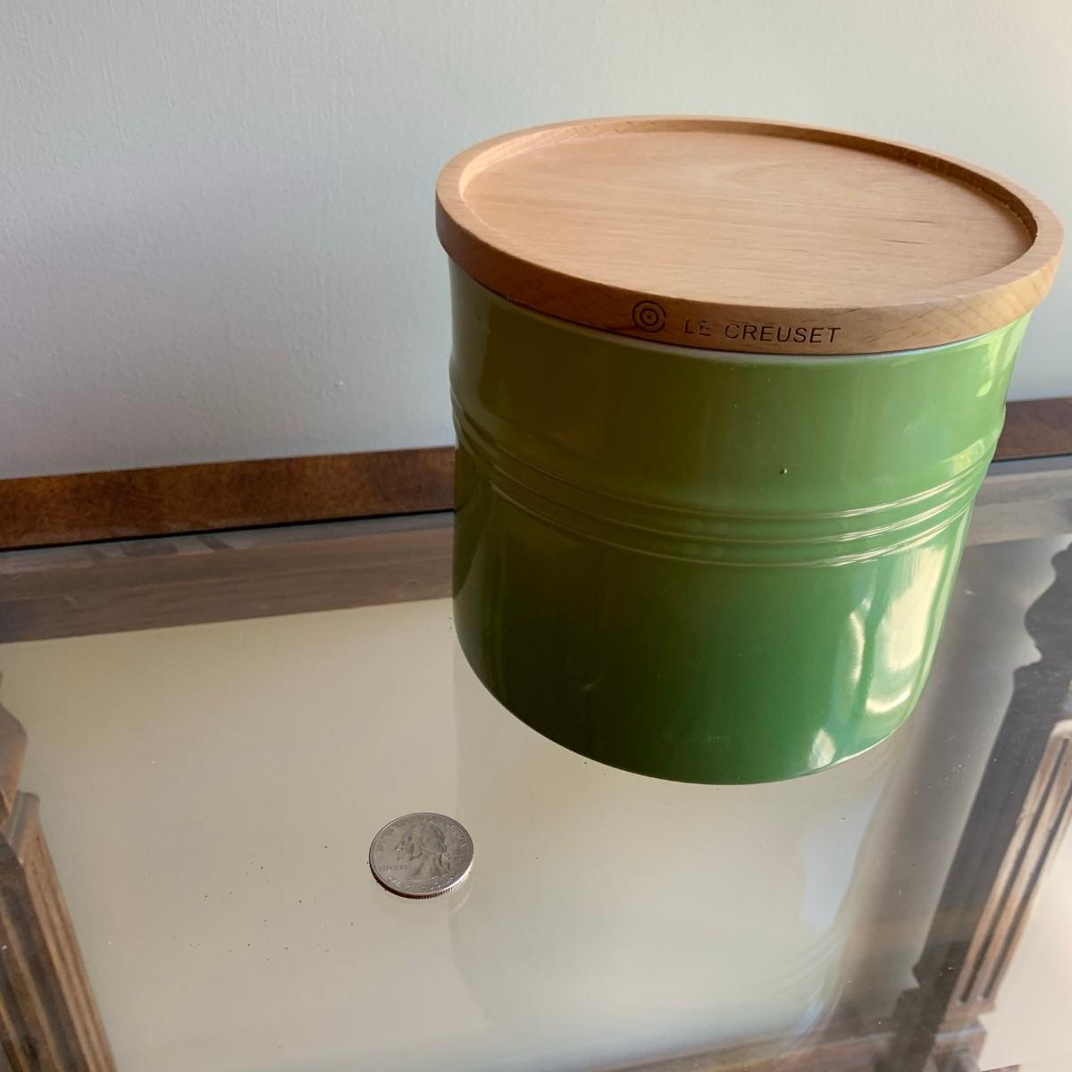 130 Green Le Creuset Storage Jar With Wood Lid
