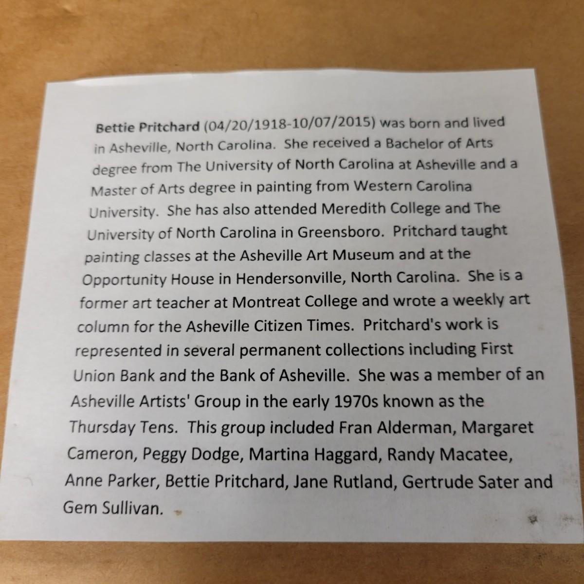 Original Watercolor by Bettie Pritchard Asheville Artist (DRDW