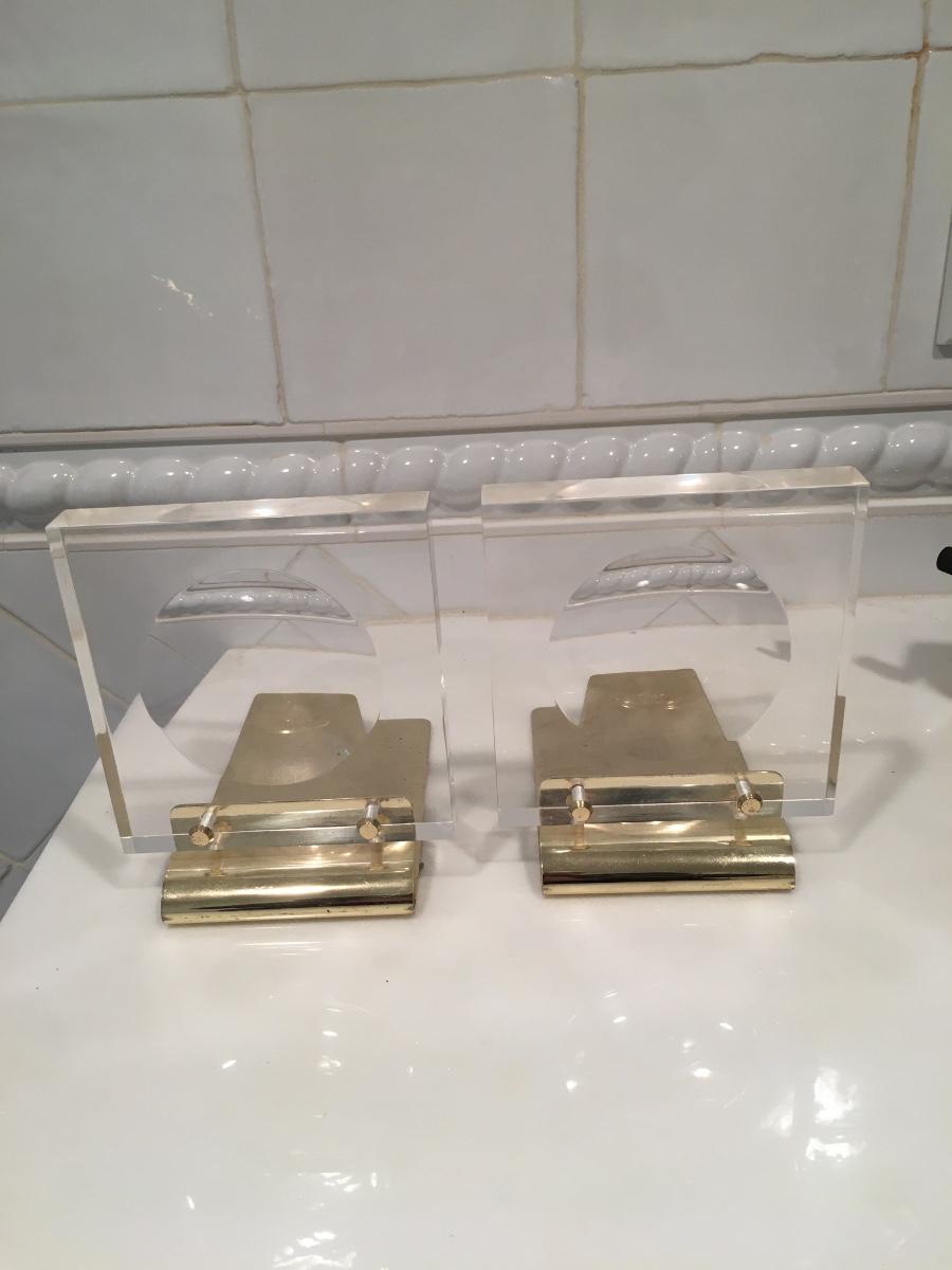 Vintage lucite and brass bookends