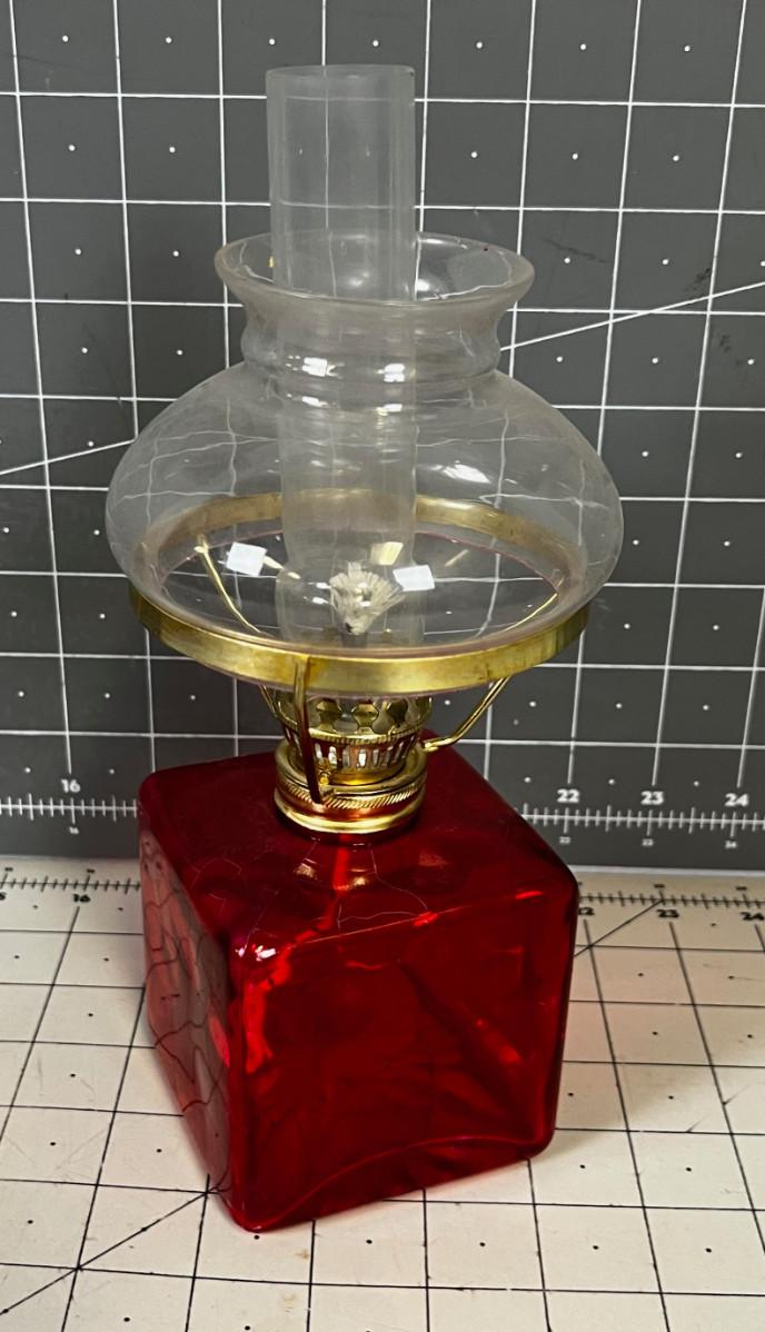 Square Red Oil Lamp, Vintage