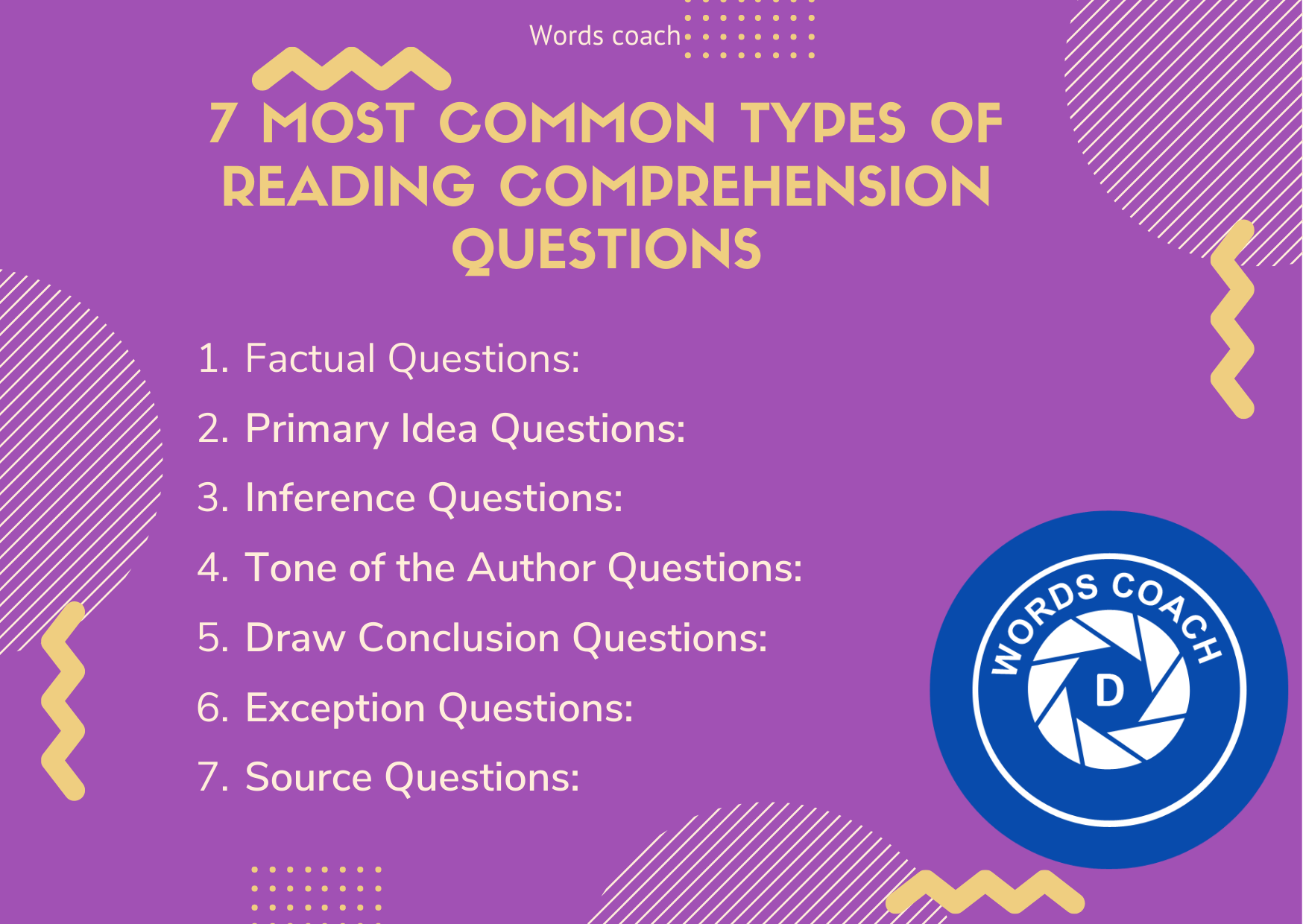 7 most common types of Reading Comprehension question Word Coach