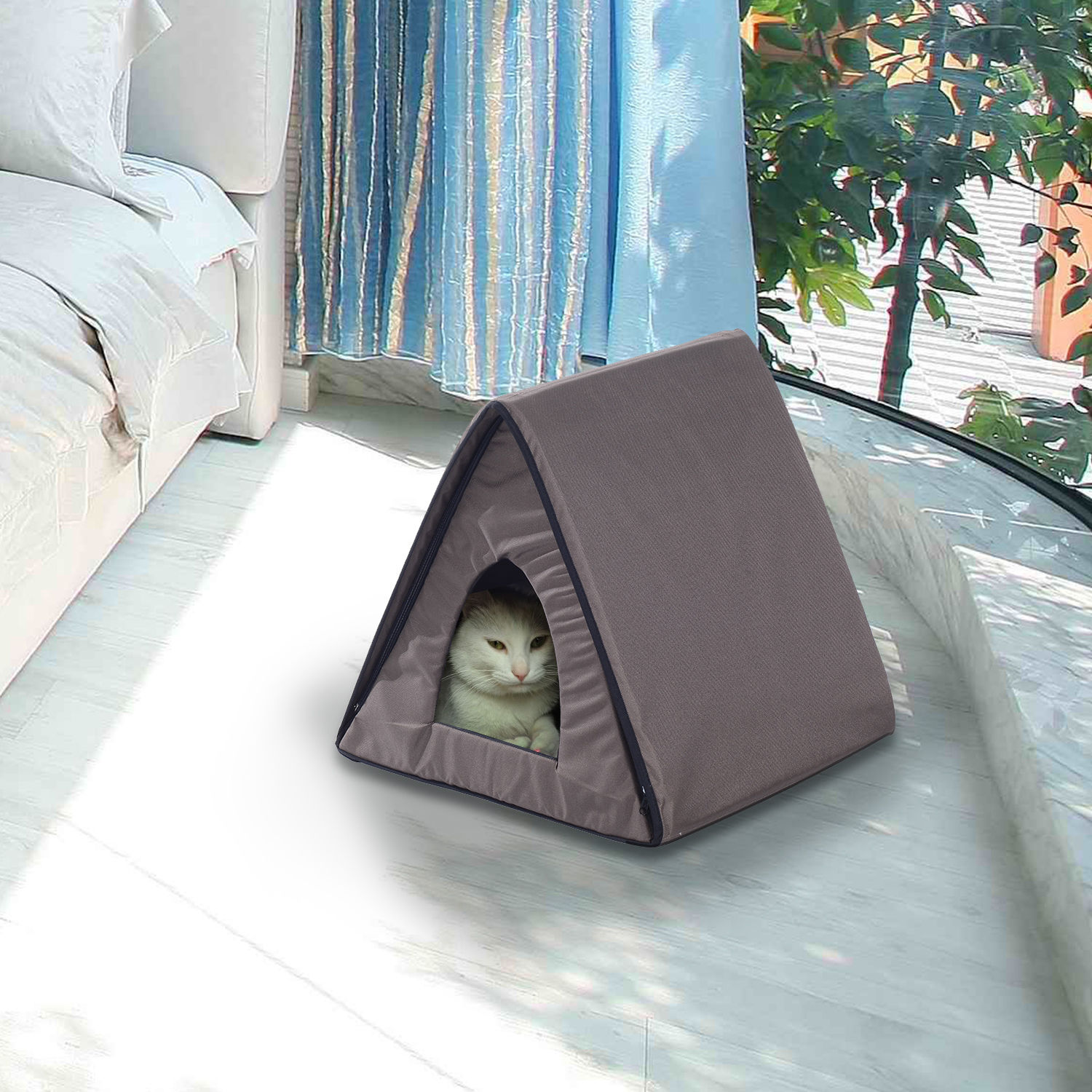 PawHut Heated Kitty House Outdoor Pet Cat Bed Cage Warm Cando Water resistant eBay