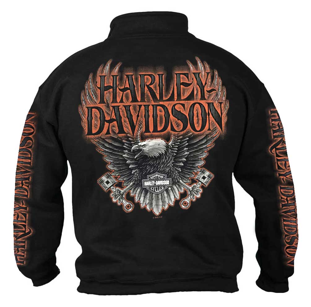 HarleyDavidson Men's Eagle Piston 1/4 Zip Cadet Pullover Sweatshirt Black eBay