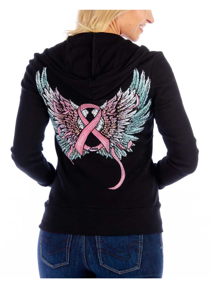Liberty Wear Women's Pink Ribbon & Wings Embellished ZipUp Hoodie