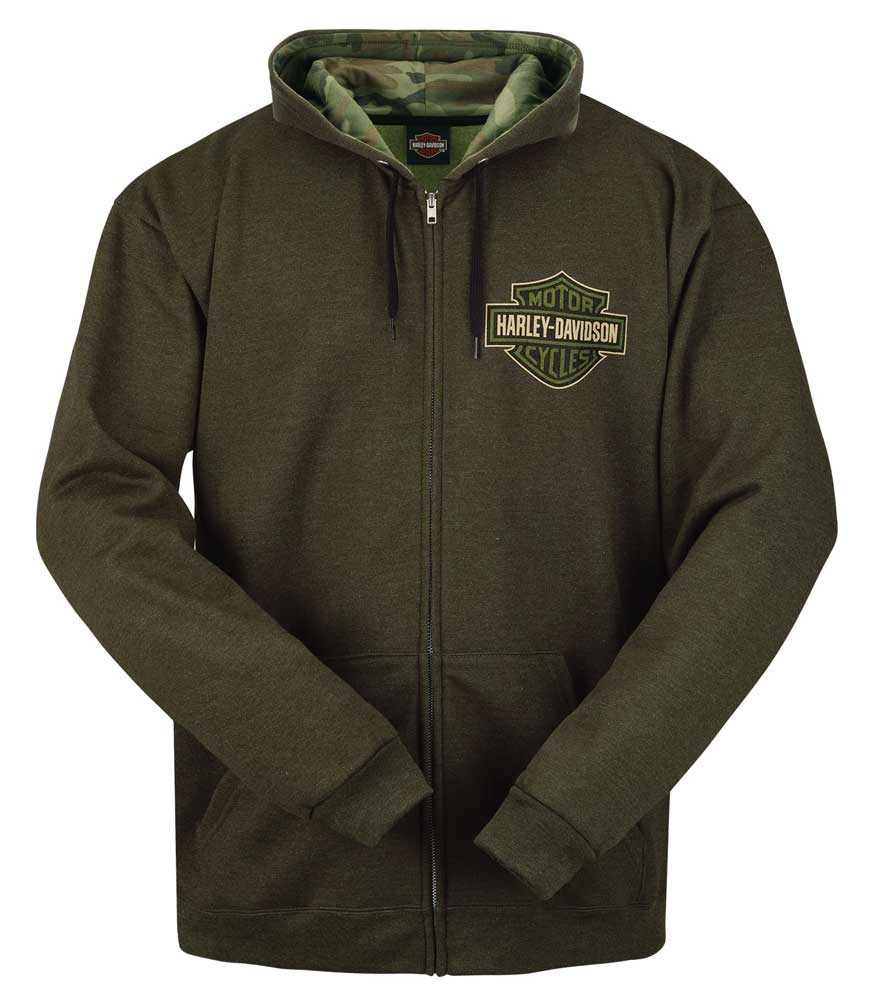 HarleyDavidson Men's Camo Bar & Shield ZipUp Fleece Hoodie Green