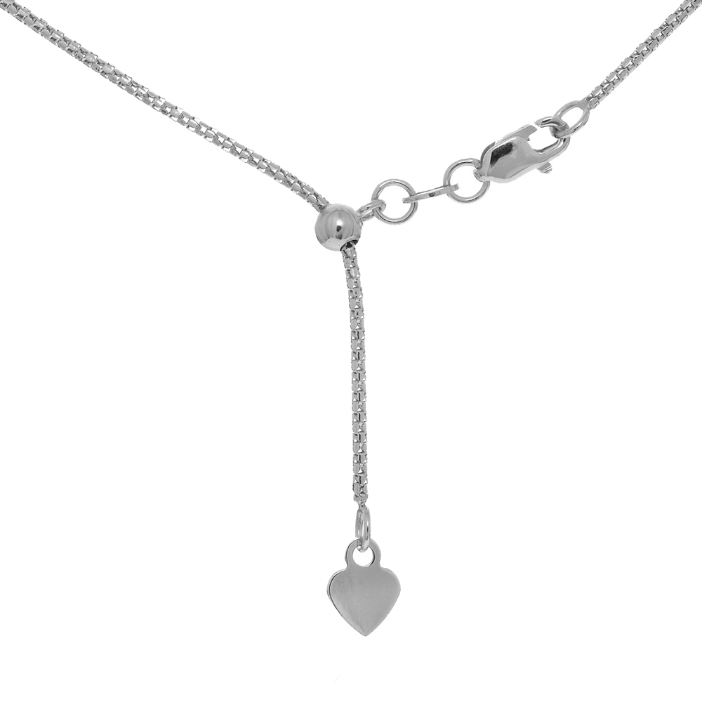 Sterling Silver Rhodium Finish .8mm DiamondCut Adjustable Popcorn