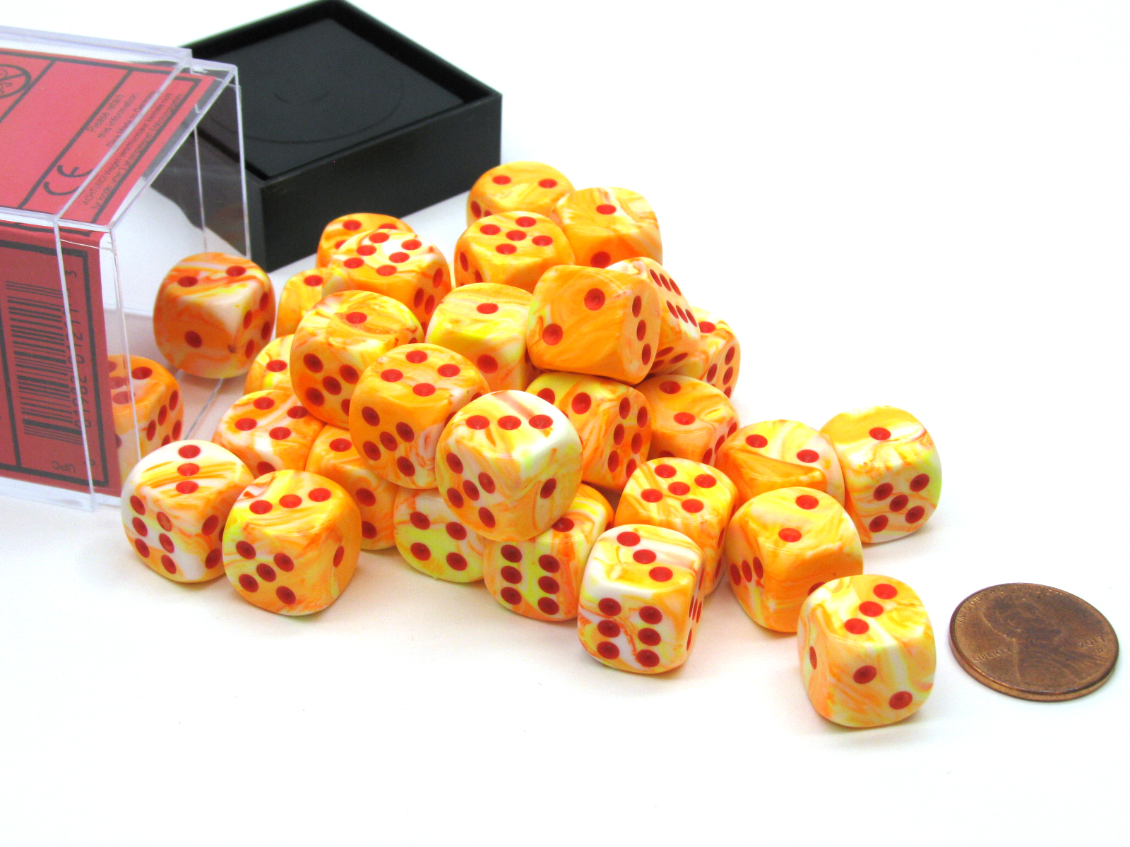 Festive 12mm D6 Chessex Dice Block (36 Dice) Sunburst with Red Pips