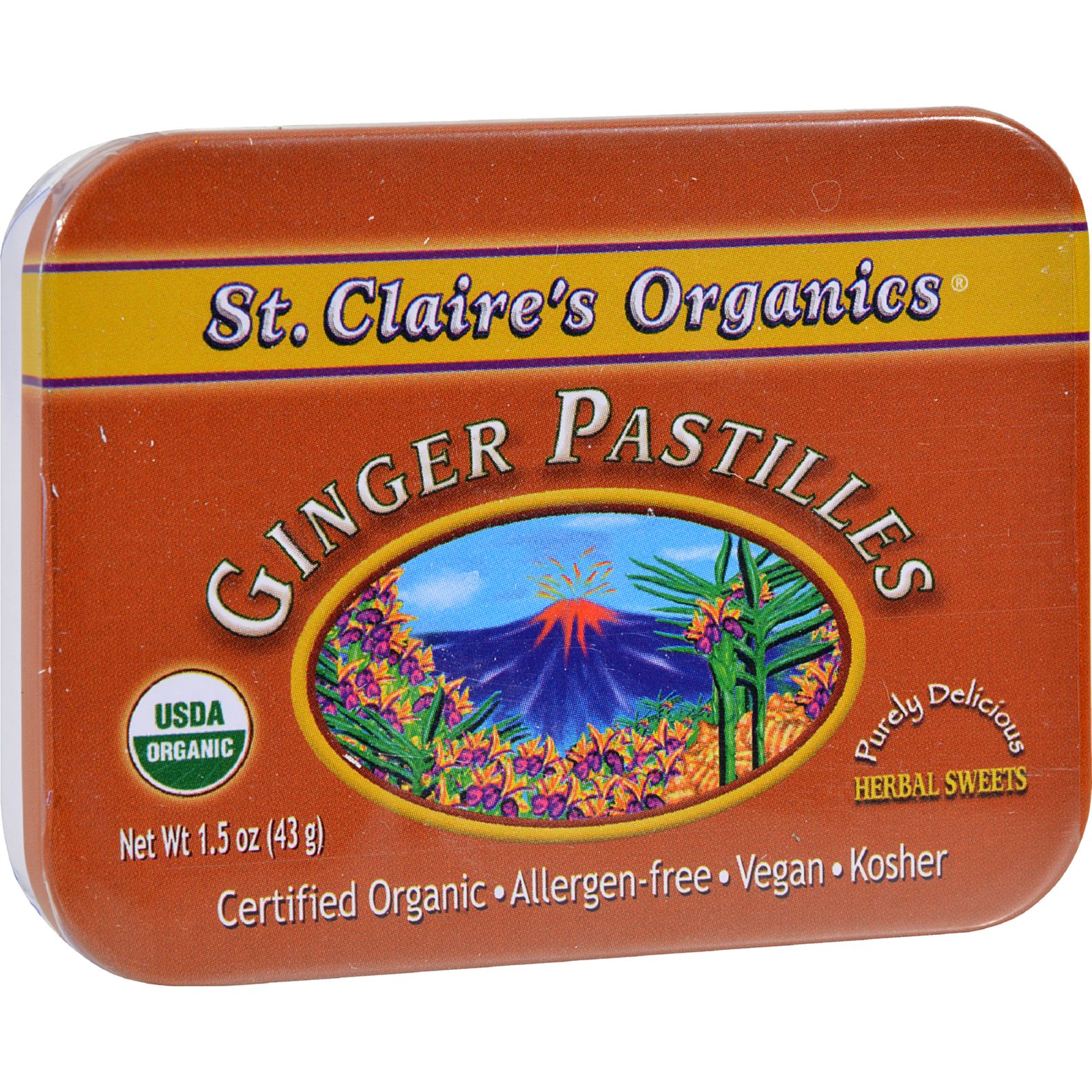 St Claire's Organics Ginger Pastilles Herbal Sweets 1.5 oz Case of