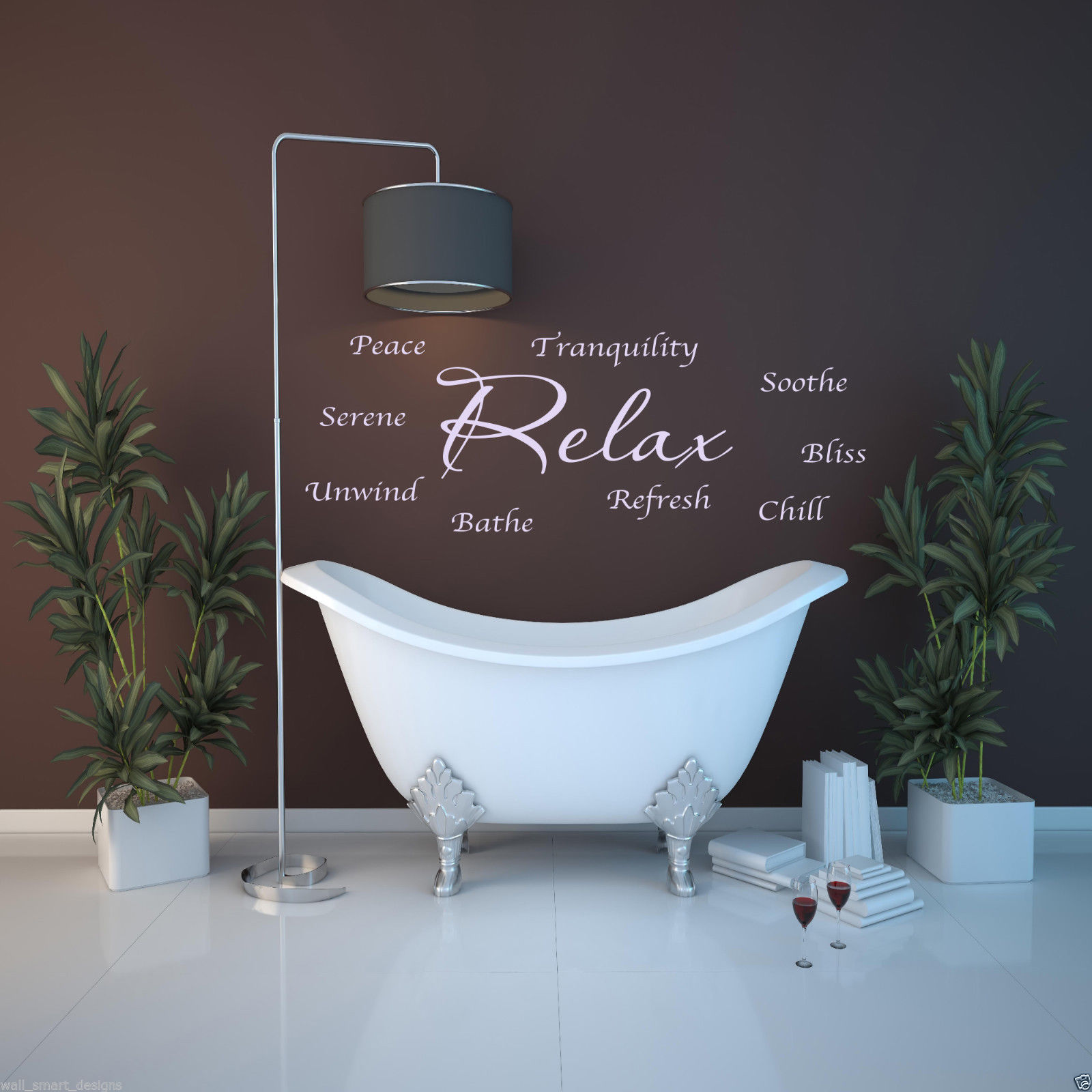 Relax Unwind Refresh Bathroom Wall Art Sticker Lounge Quote Decal Mural