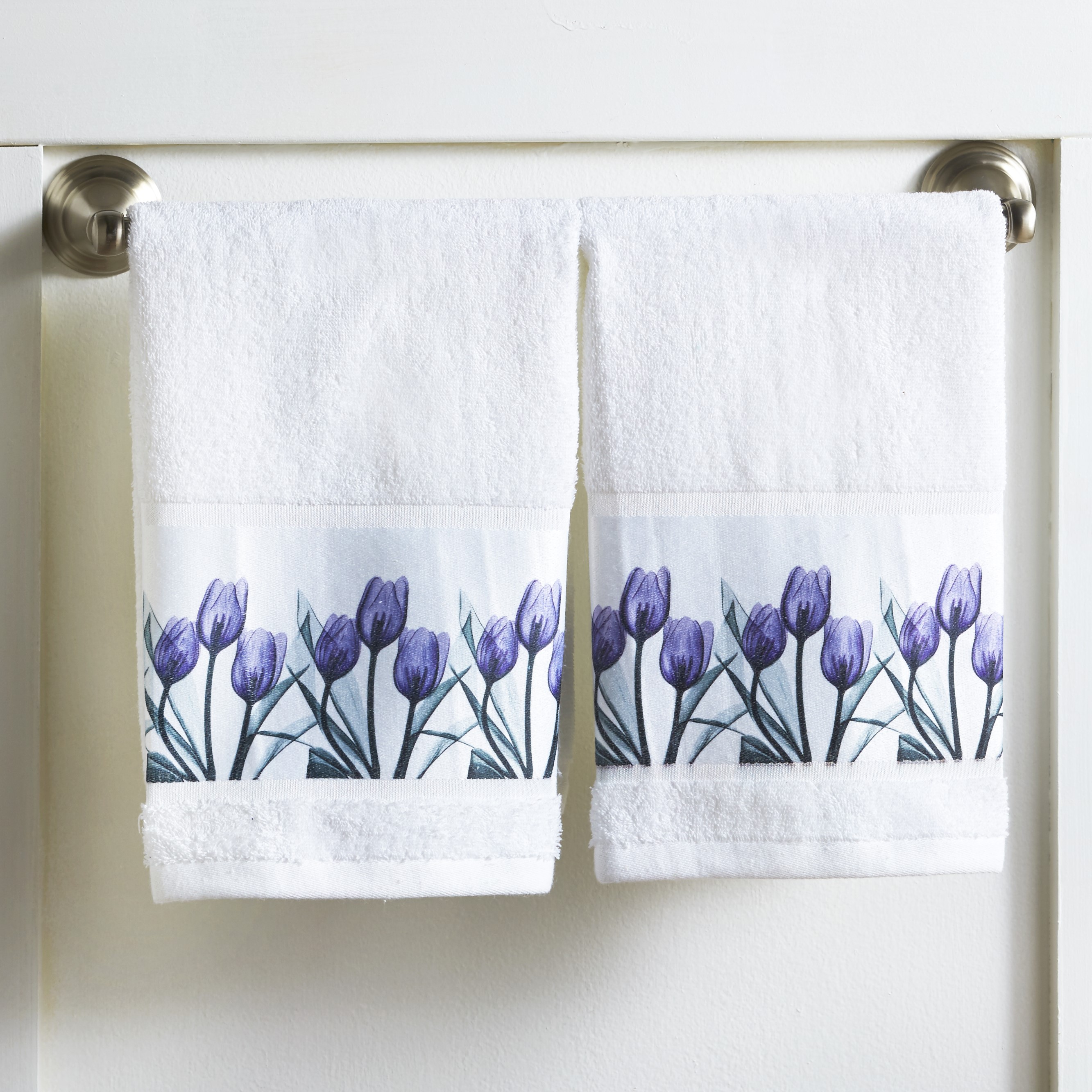 Purple Tulip Hand Towels for Bathrooms Floral Restroom Décor Set of