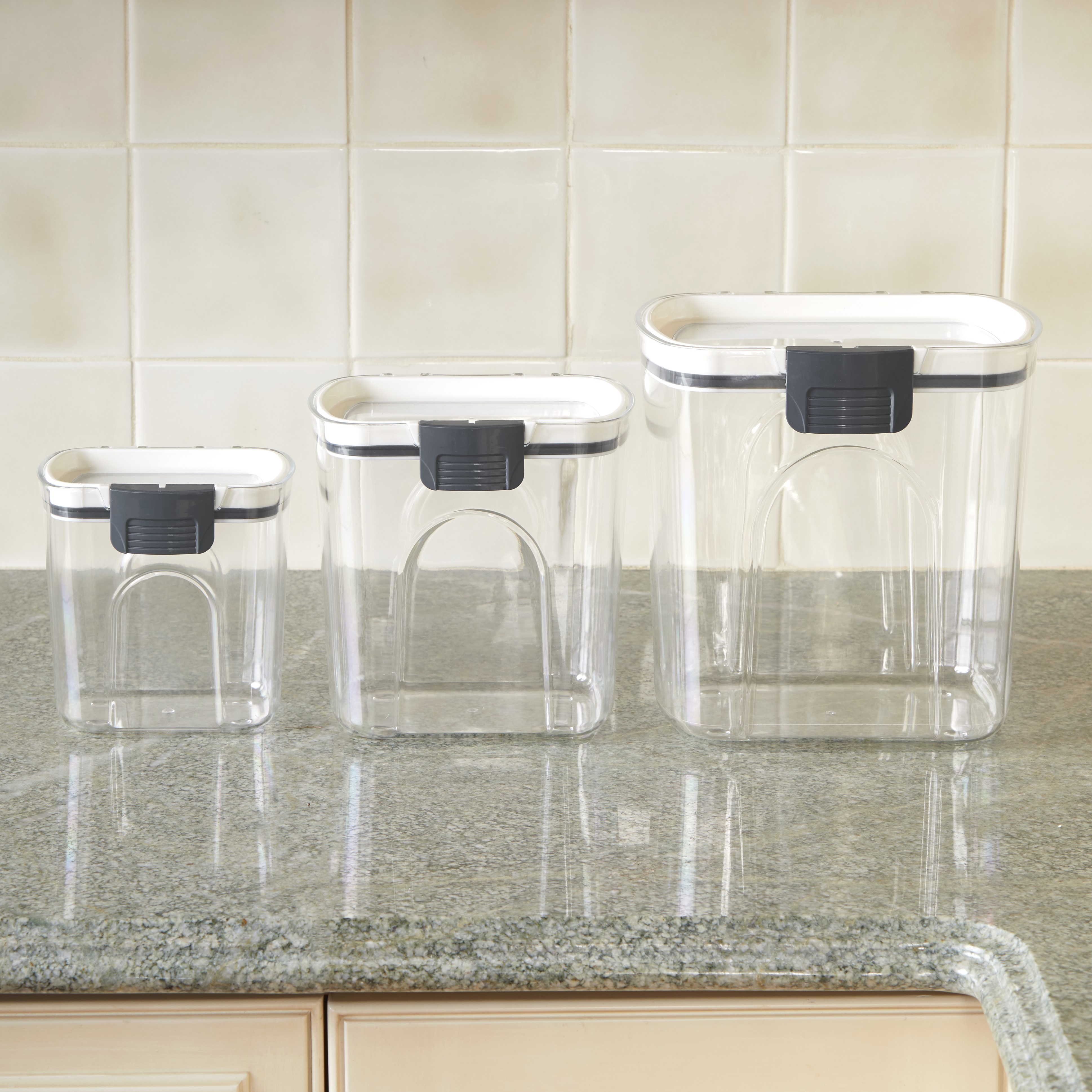 Air Tight Locking Lid Plastic Canisters for Food Storage Set of 3 eBay