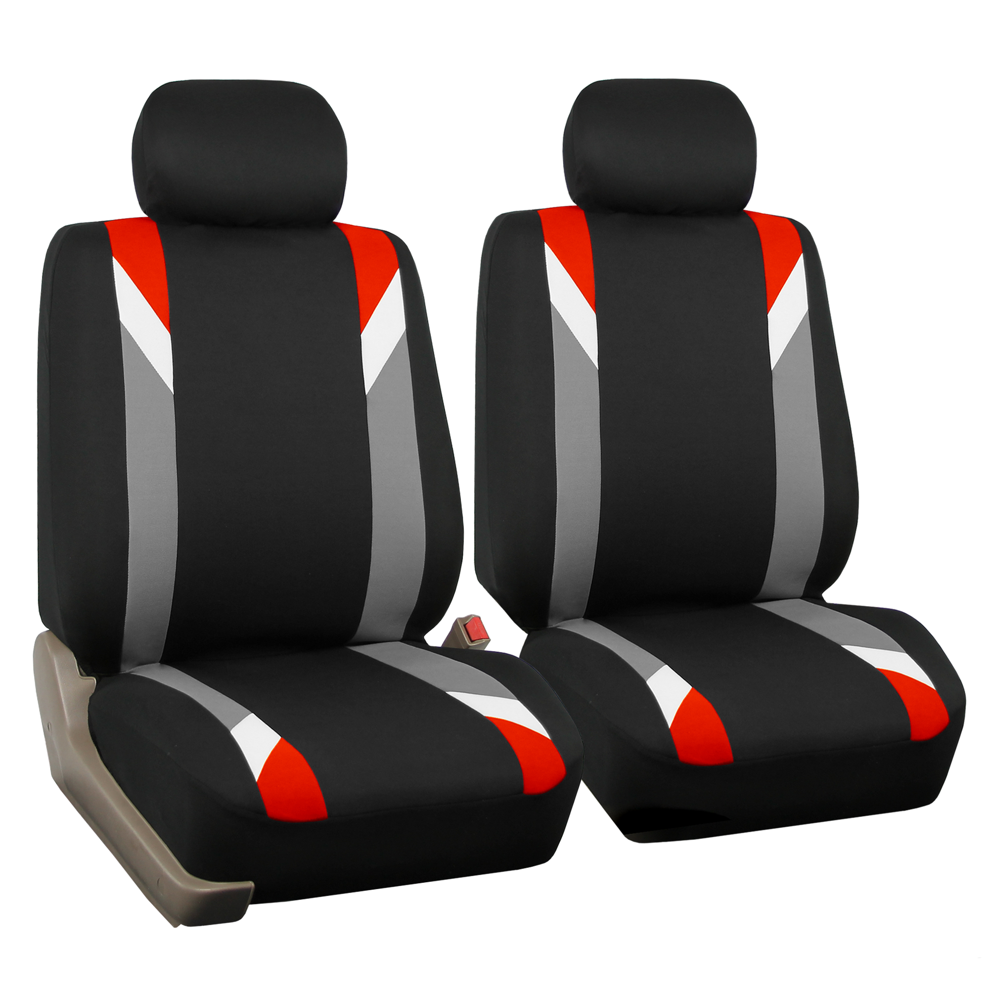 Racing Car Seat Covers for Auto with Leather Steering Wheel Red Black