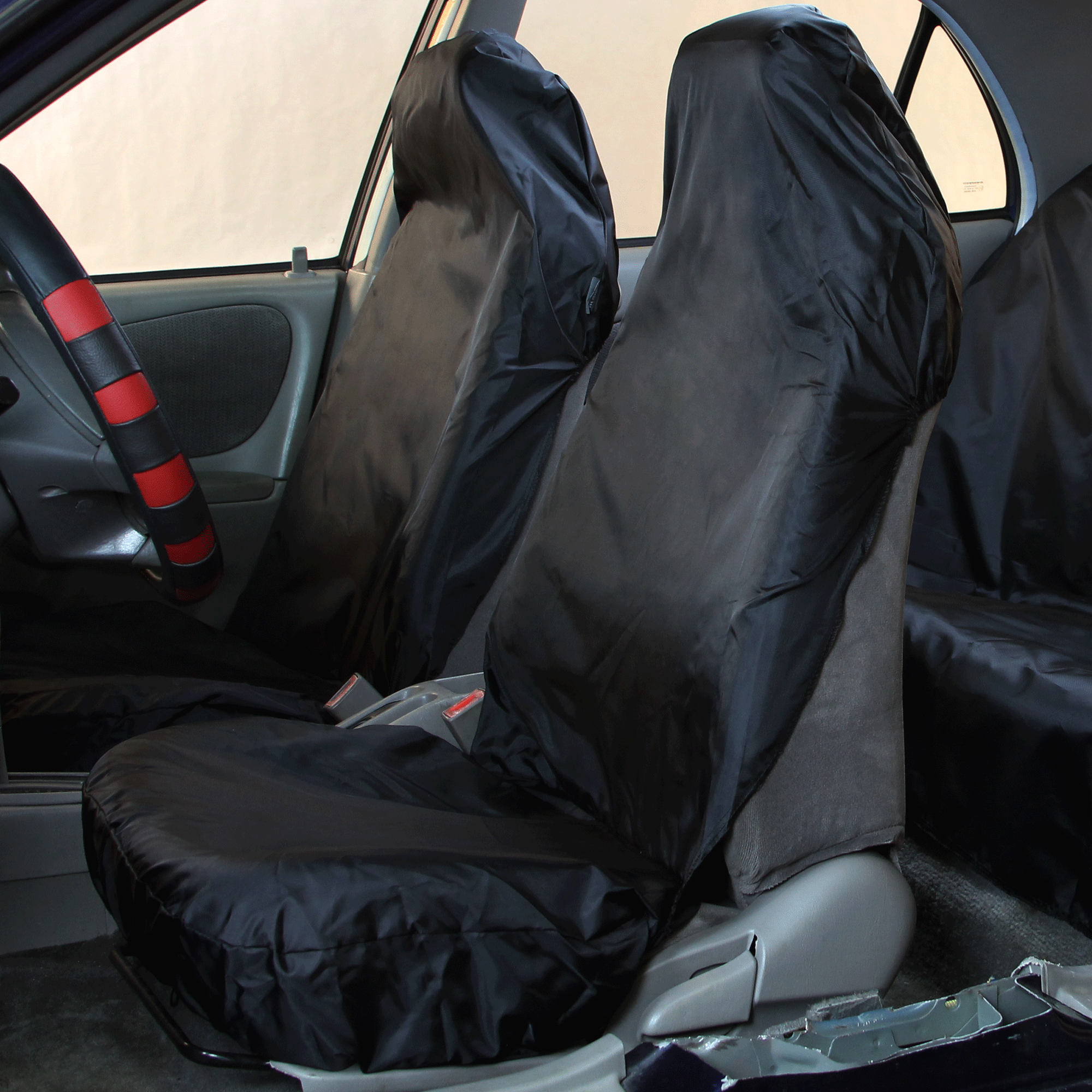 2 x Fronts Heavy Duty Black Waterproof Seat Covers/Protectors Kia