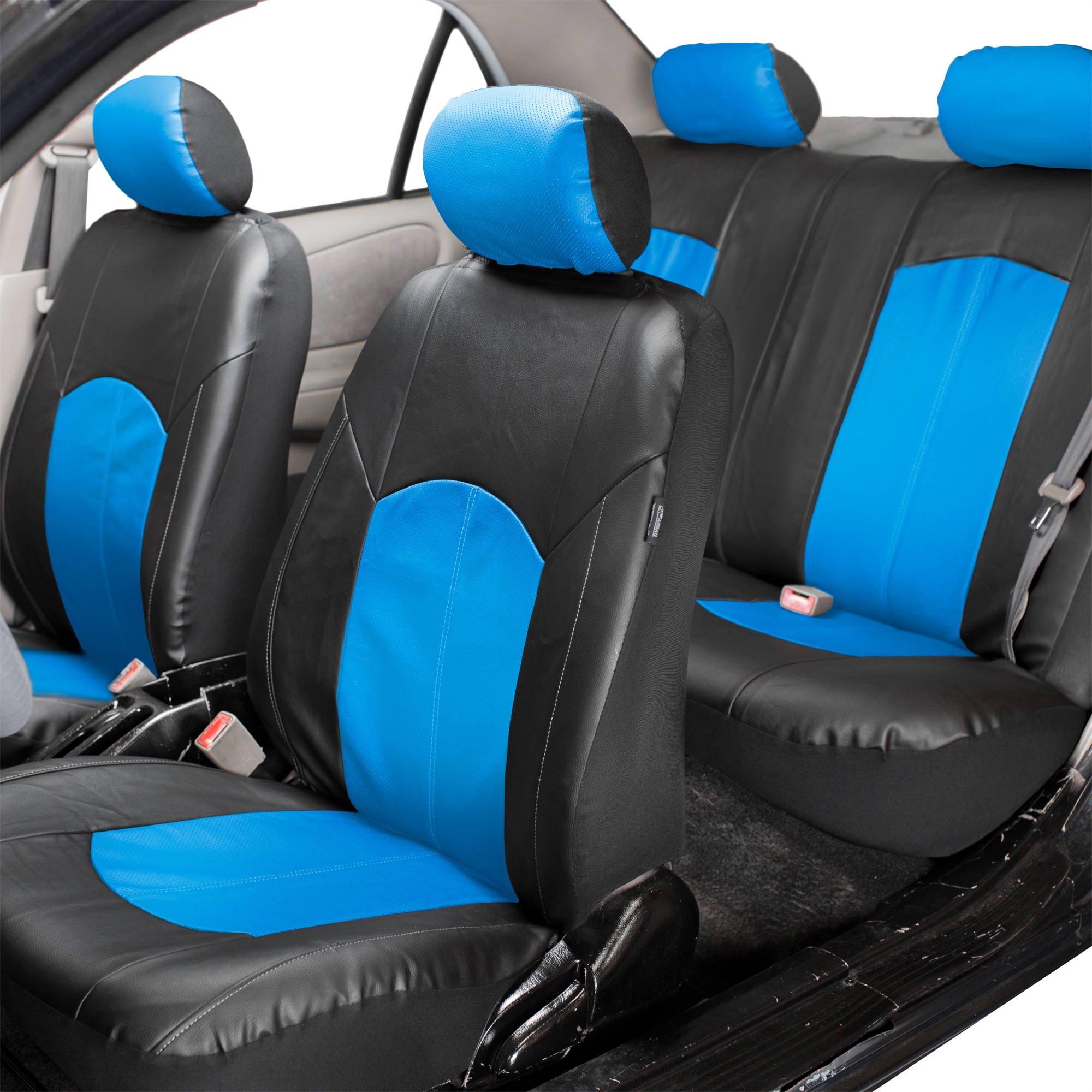 PU Leather Complete Set Front Back Seat Covers Blue For Car eBay