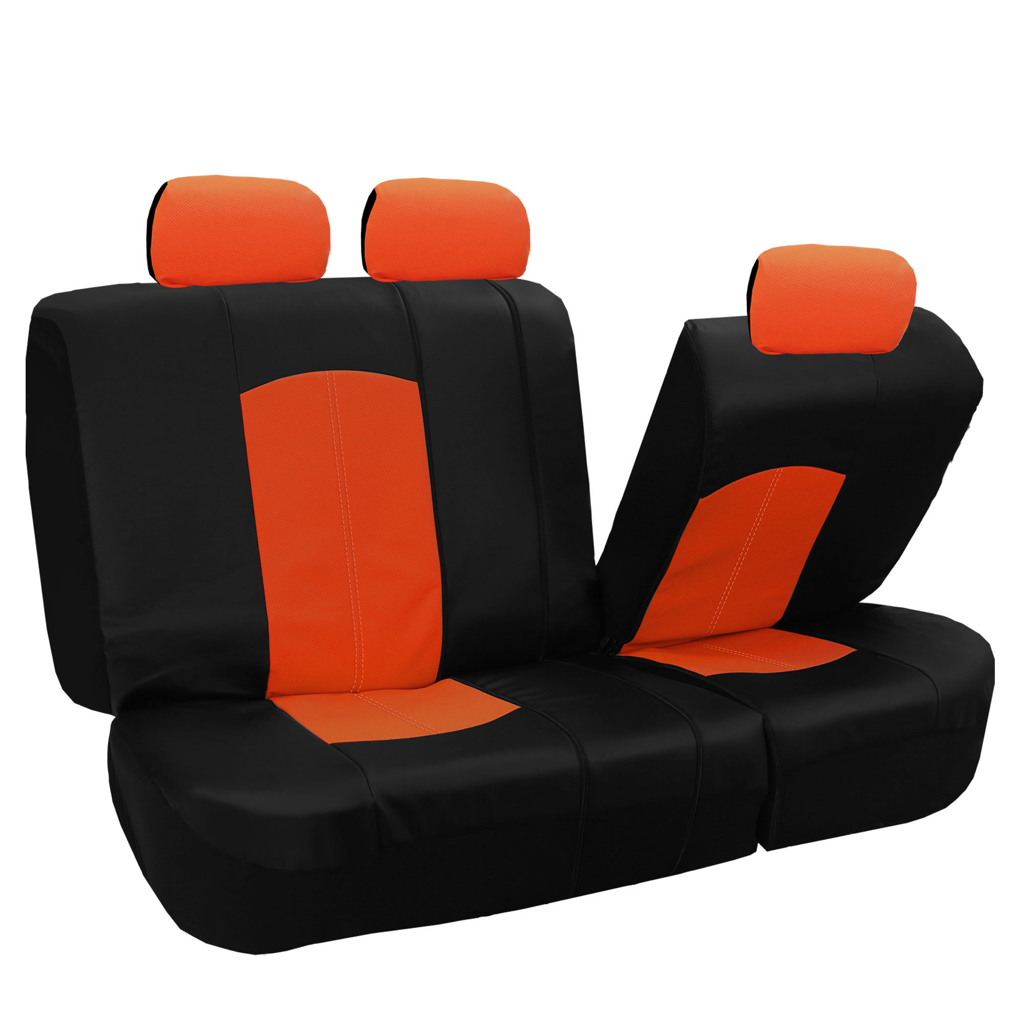 PU Leather Car Seat Covers For Auto Orange Black 5 Headrests Beige