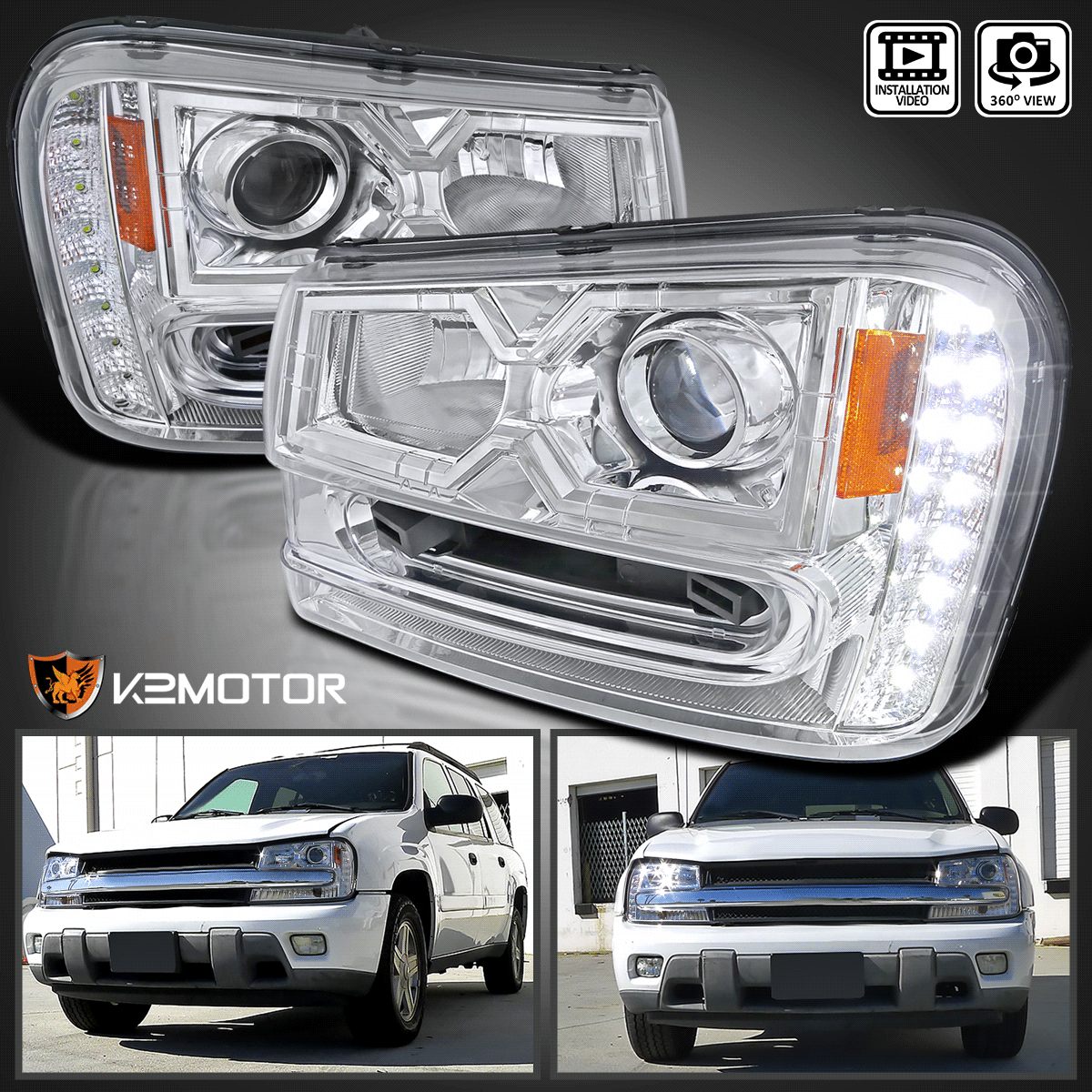 Fits 20022009 Chevy Trailblazer LED DRL Projector Headlights Lamps